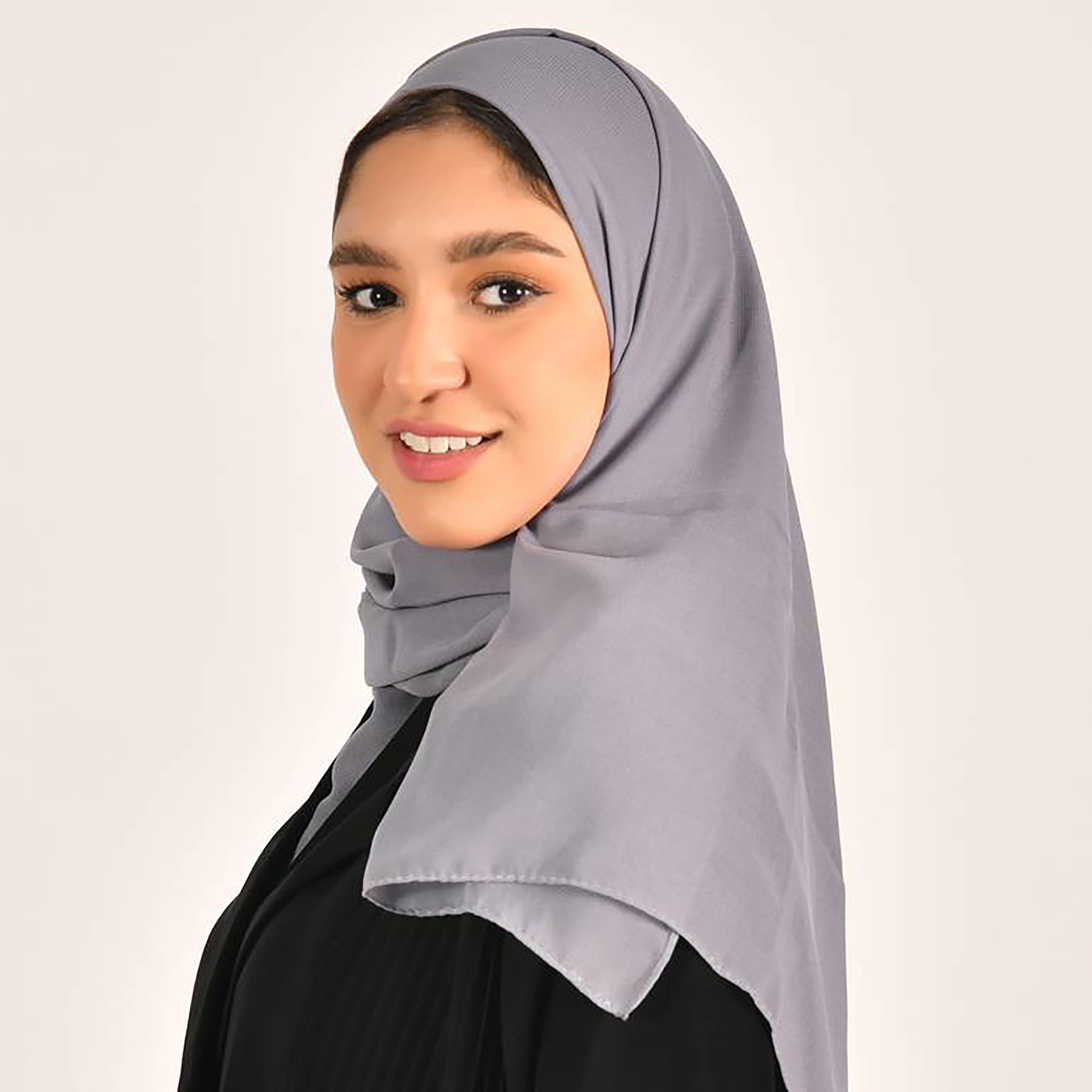 Hawraa Grey Plain Satin Hijab-women-arabicclothing-headscarf-hijab-image-3