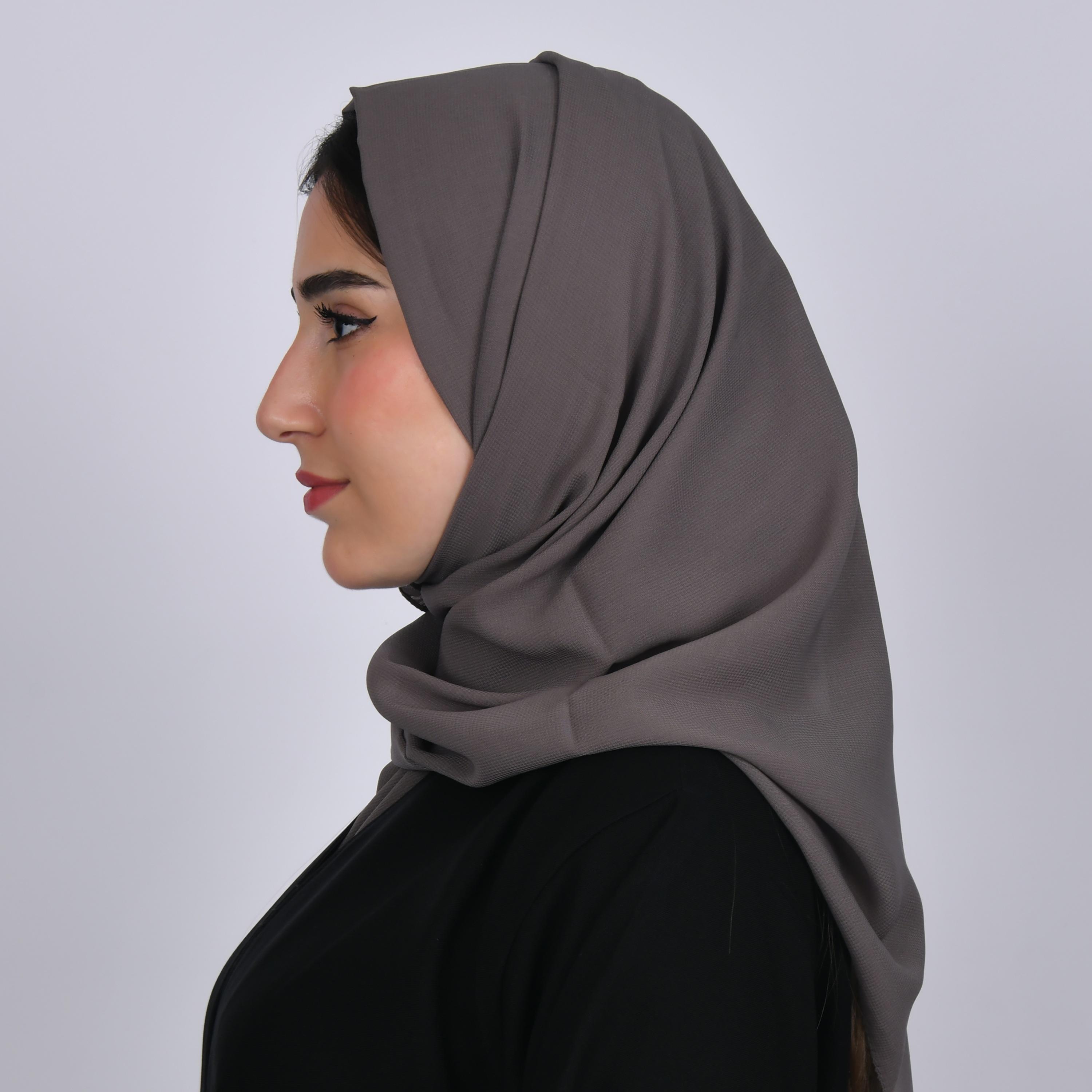 Hawraa Grey Plain Satin Hijab-women-arabicclothing-headscarf-hijab-image-2