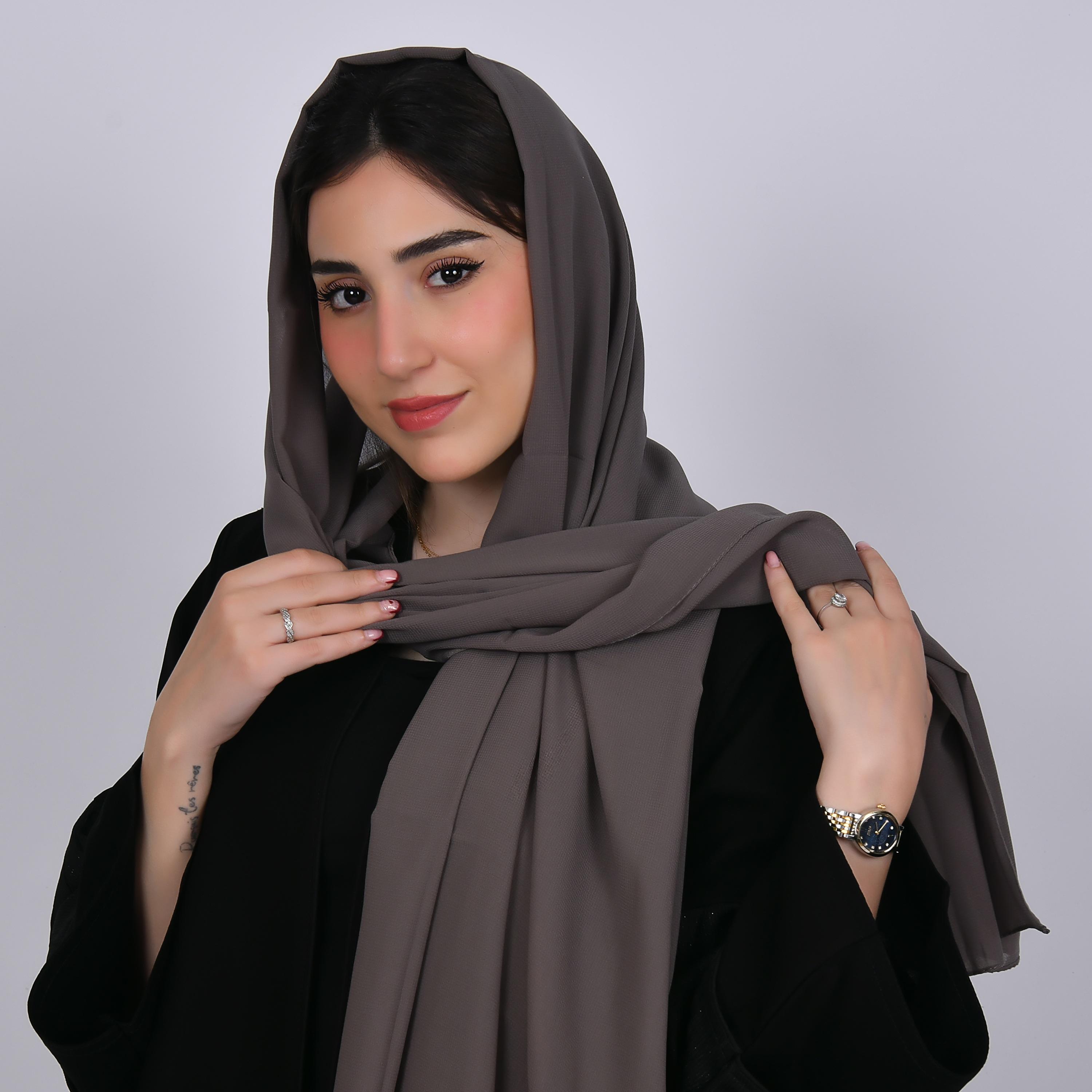 Hawraa Grey Plain Satin Hijab-women-arabicclothing-headscarf-hijab-image-4