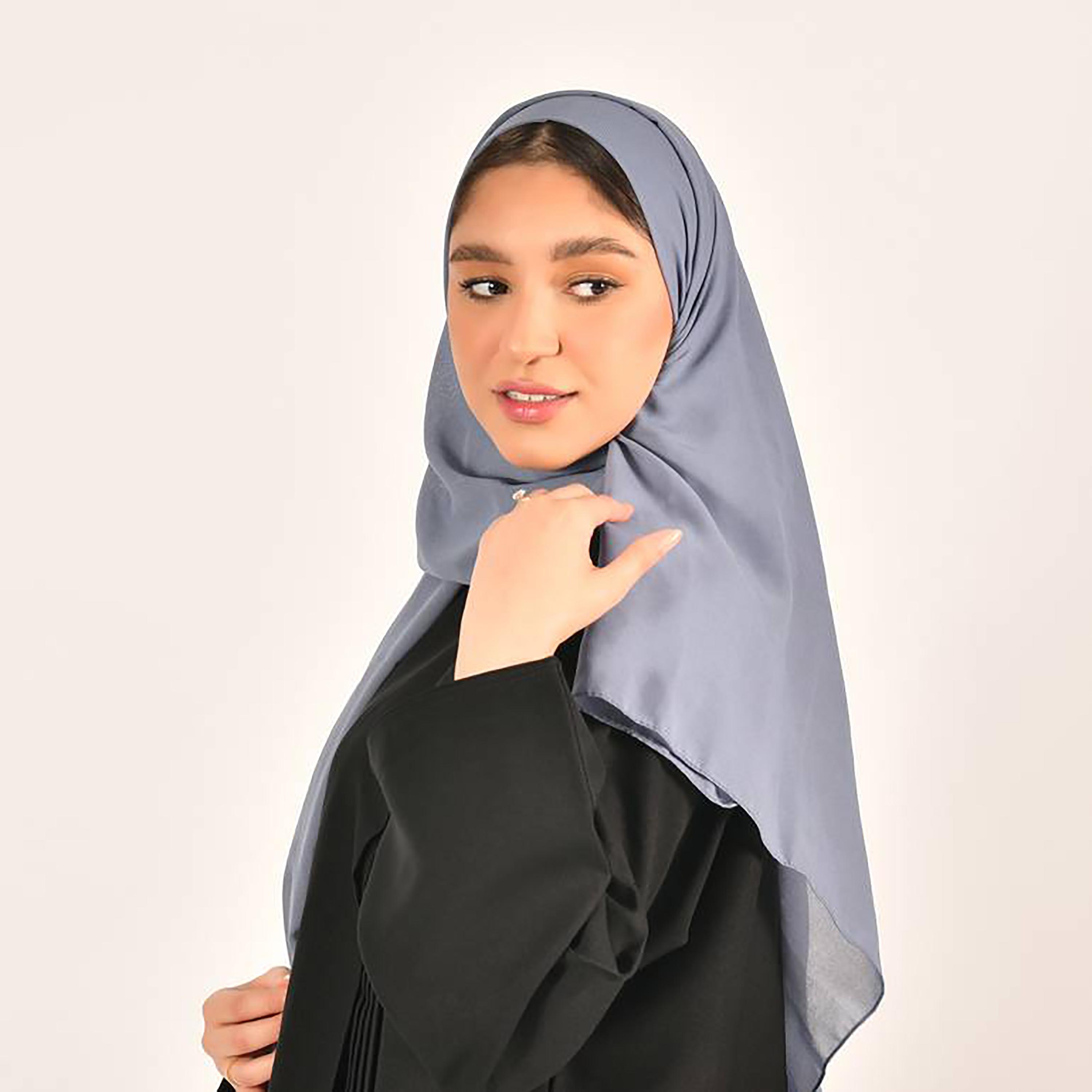 Hawraa Grey Plain Crepe Hijab-women-arabicclothing-headscarf-hijab-image-3