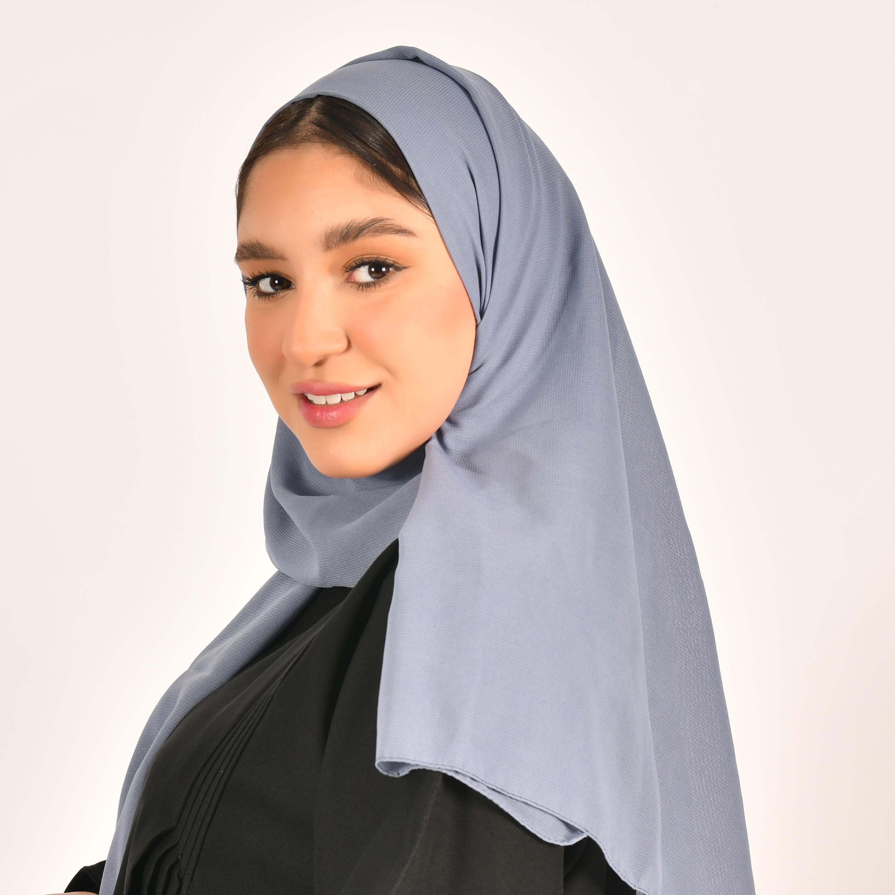 Hawraa Grey Plain Crepe Hijab-women-arabicclothing-headscarf-hijab-image-2
