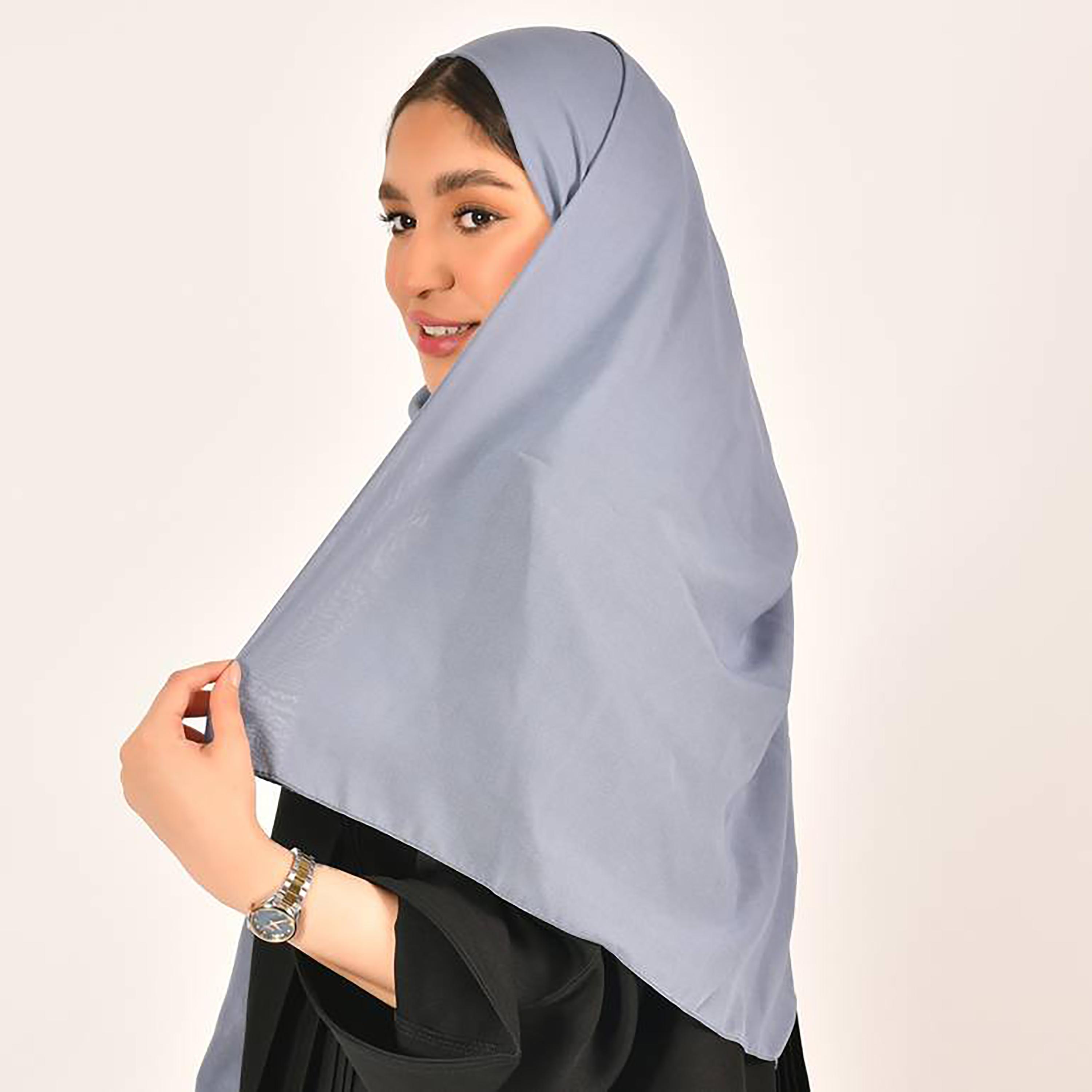 Hawraa Grey Plain Crepe Hijab-women-arabicclothing-headscarf-hijab-image-4