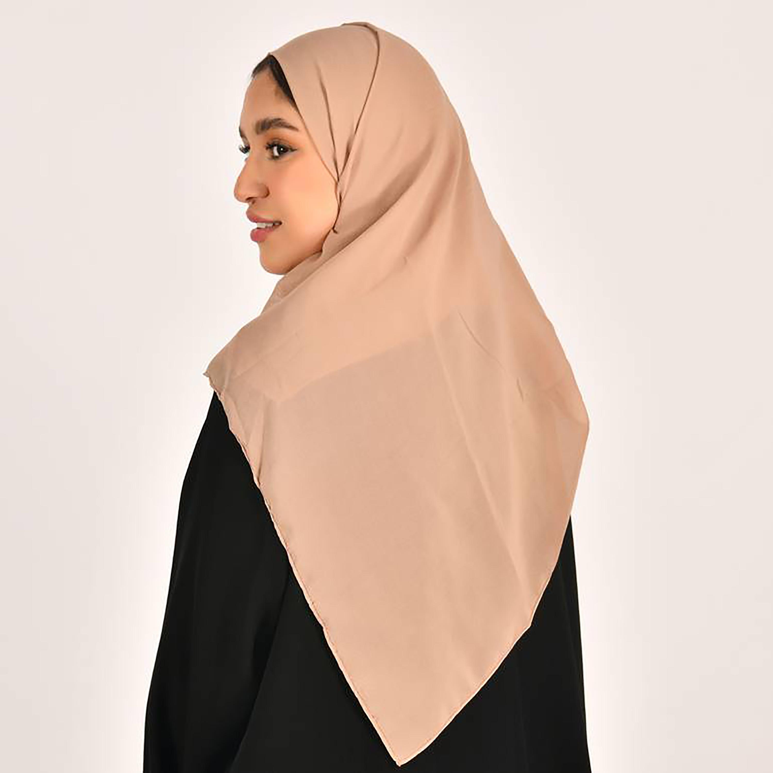 Hawraa Beige Plain Satin Hijab-women-arabicclothing-headscarf-hijab-image-4
