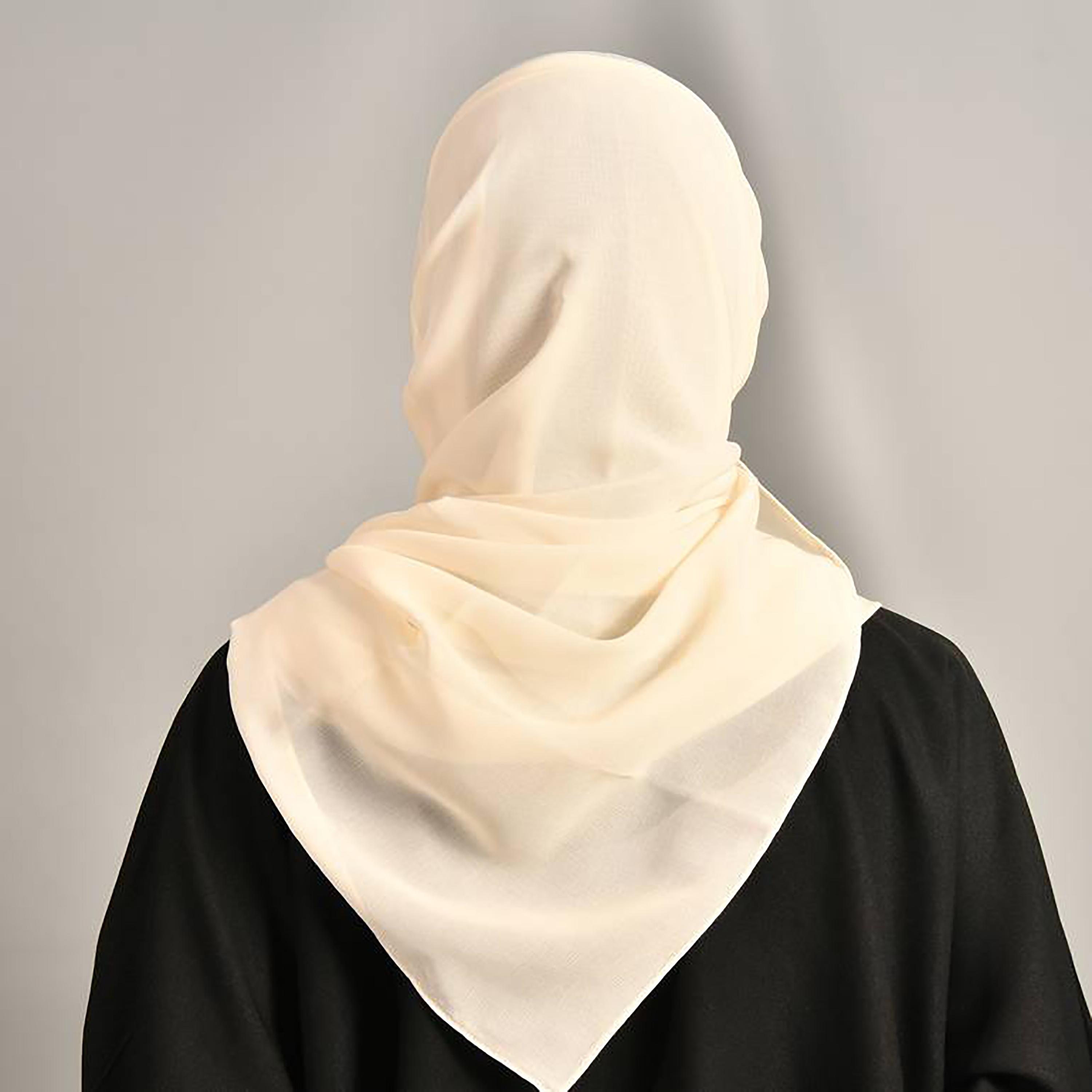 Hawraa Cream Plain Satin Hijab-women-arabicclothing-headscarf-hijab-image-4
