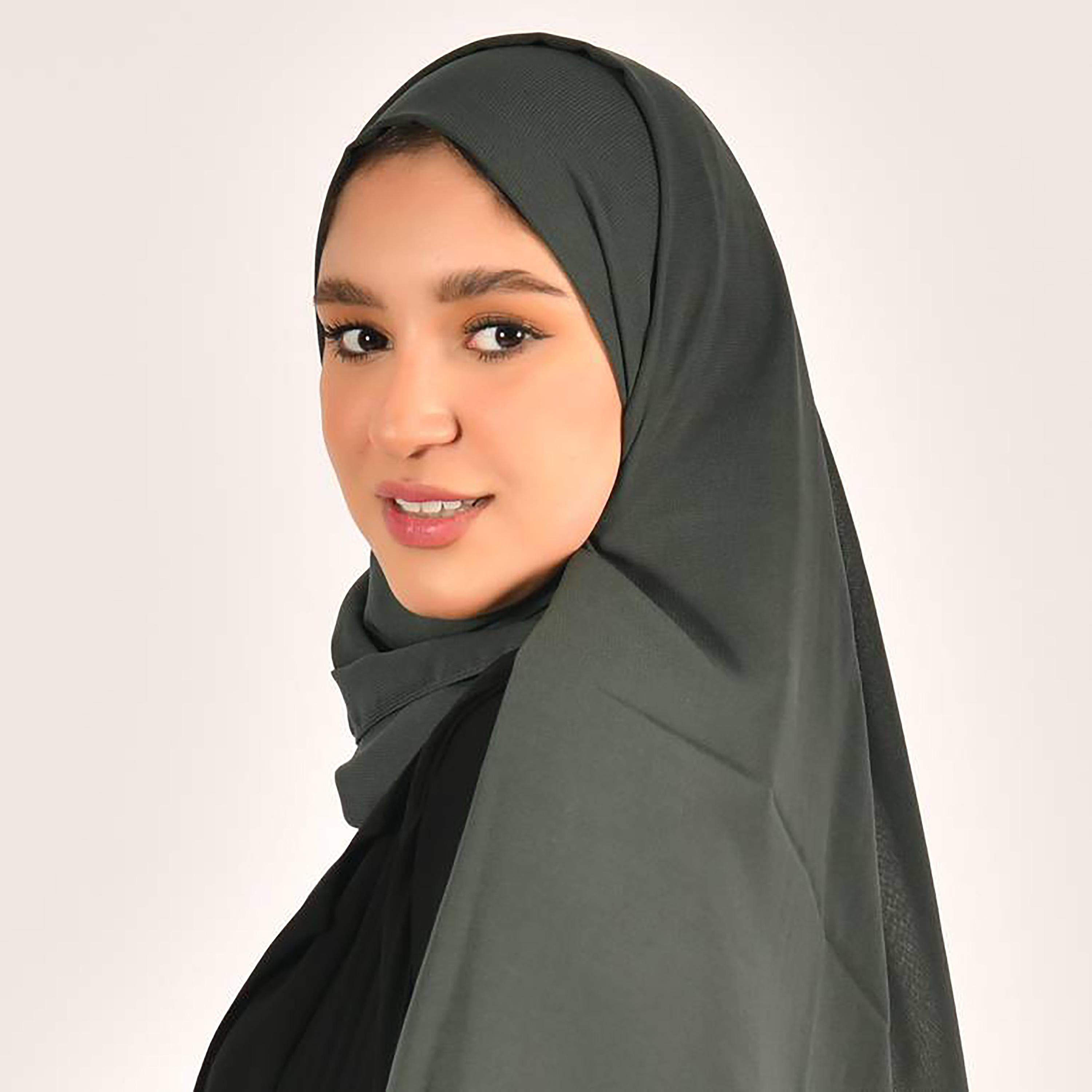 Hawraa Green Plain Satin Hijab-women-arabicclothing-headscarf-hijab-image-2