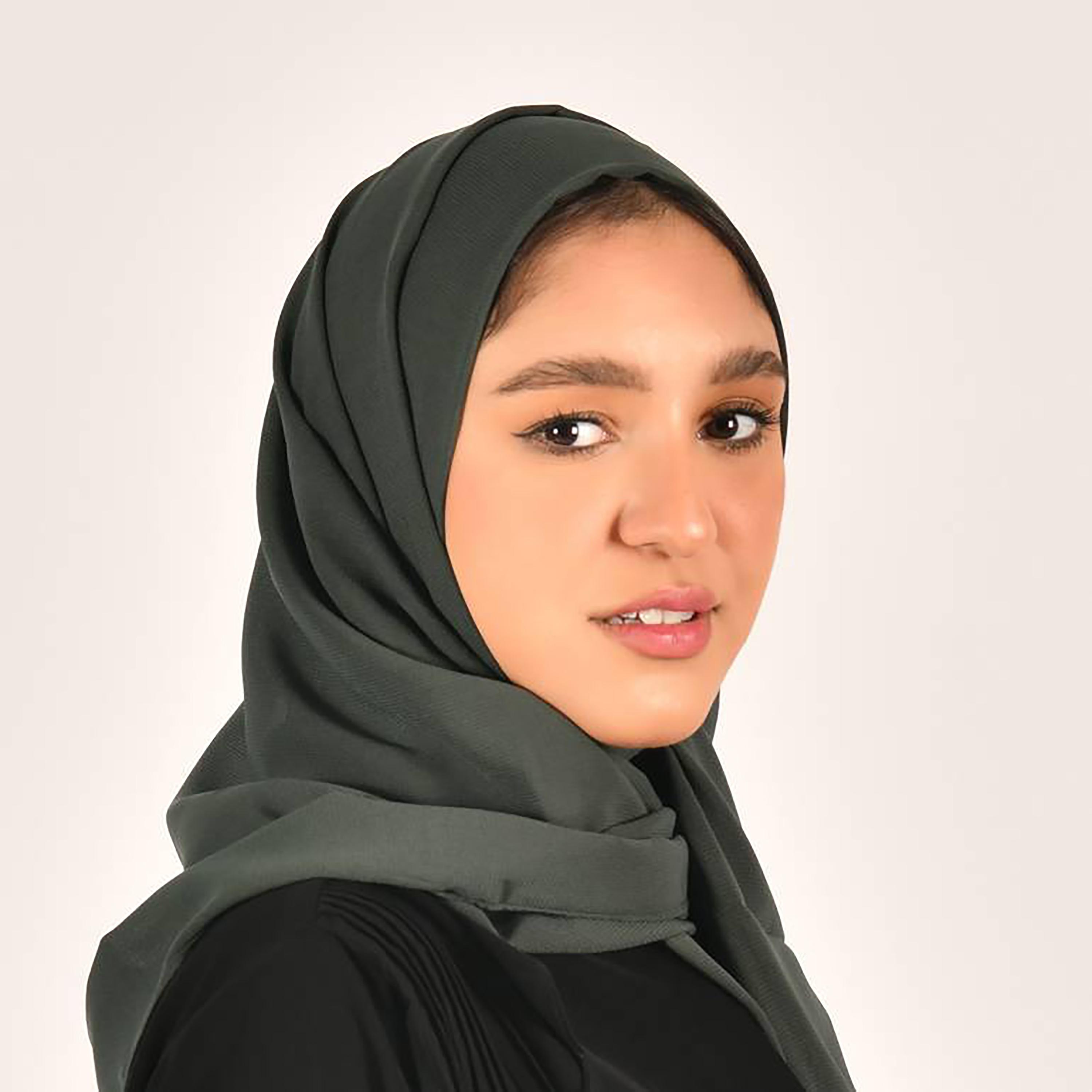 Hawraa Green Plain Satin Hijab-women-arabicclothing-headscarf-hijab-image-4