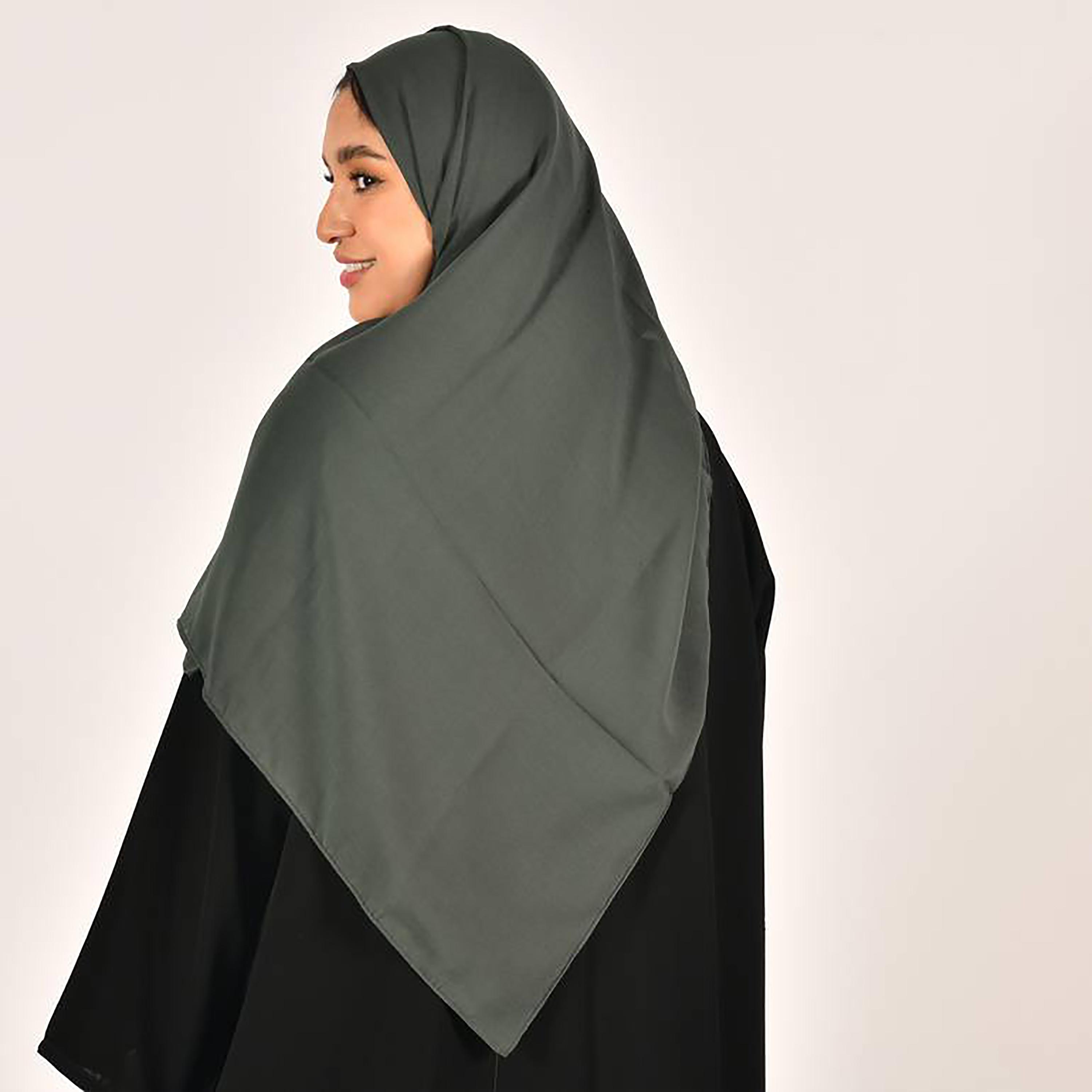 Hawraa Green Plain Satin Hijab-women-arabicclothing-headscarf-hijab-image-3