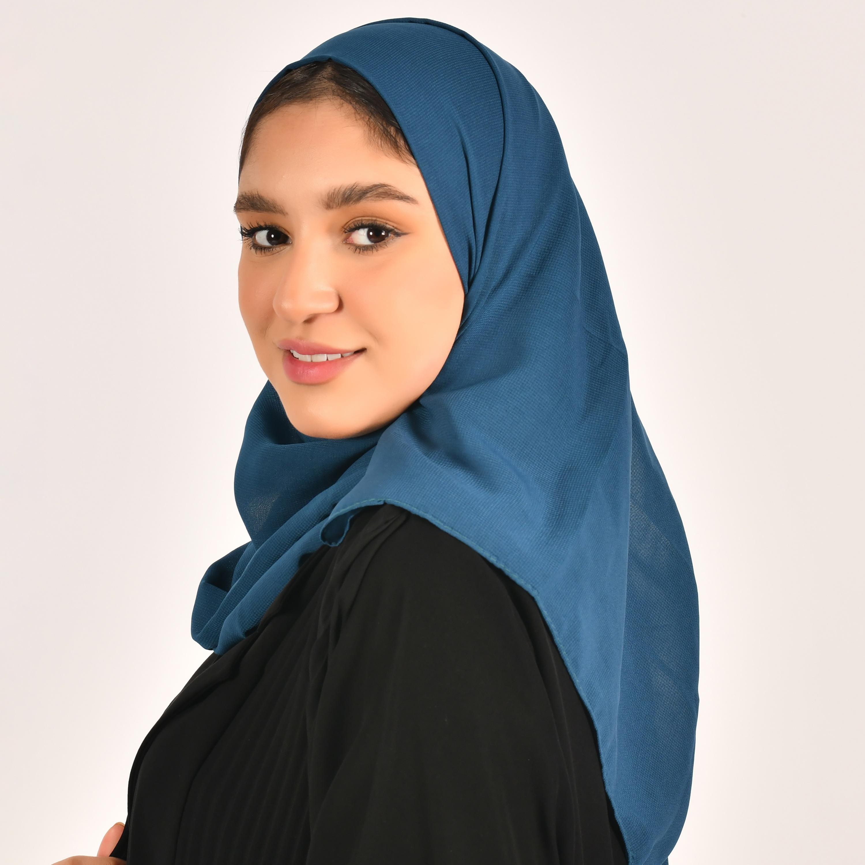 Hawraa Teal Plain Satin Hijab-women-arabicclothing-headscarf-hijab-image-2