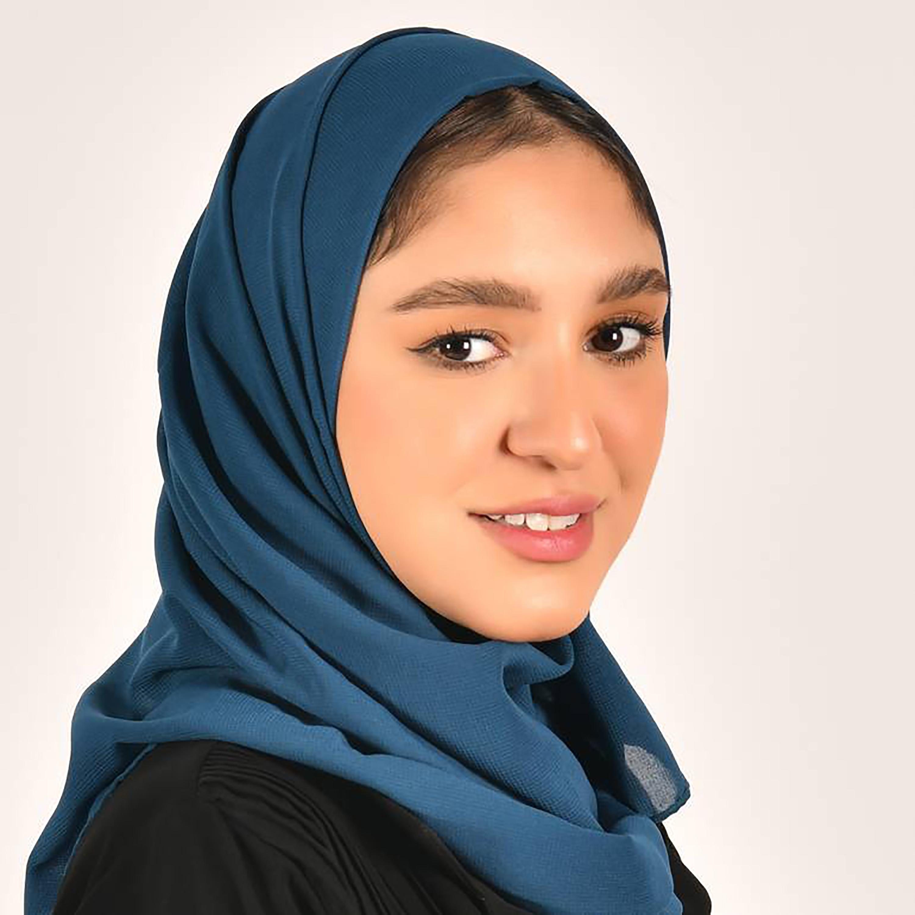 Hawraa Teal Plain Satin Hijab-women-arabicclothing-headscarf-hijab-image-3