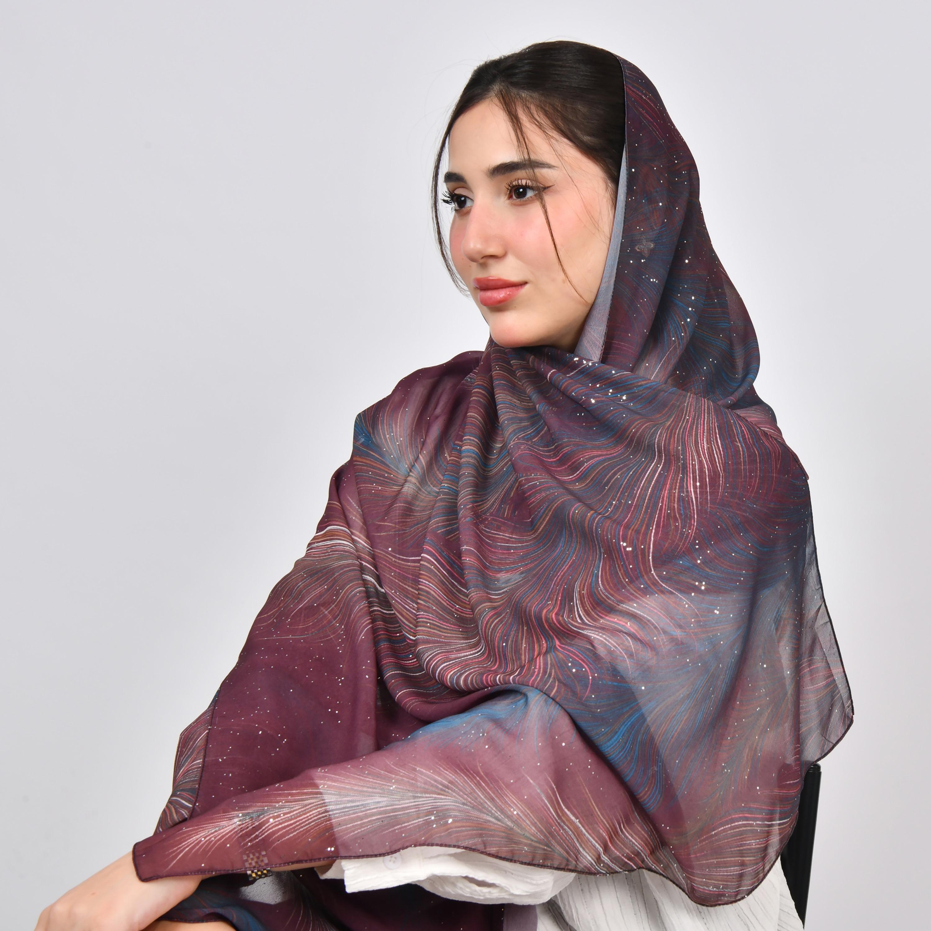 Hawraa Multicolour Palm Leaves Silk Women's Veil-women-arabicclothing-headscarf-hijab-image-1