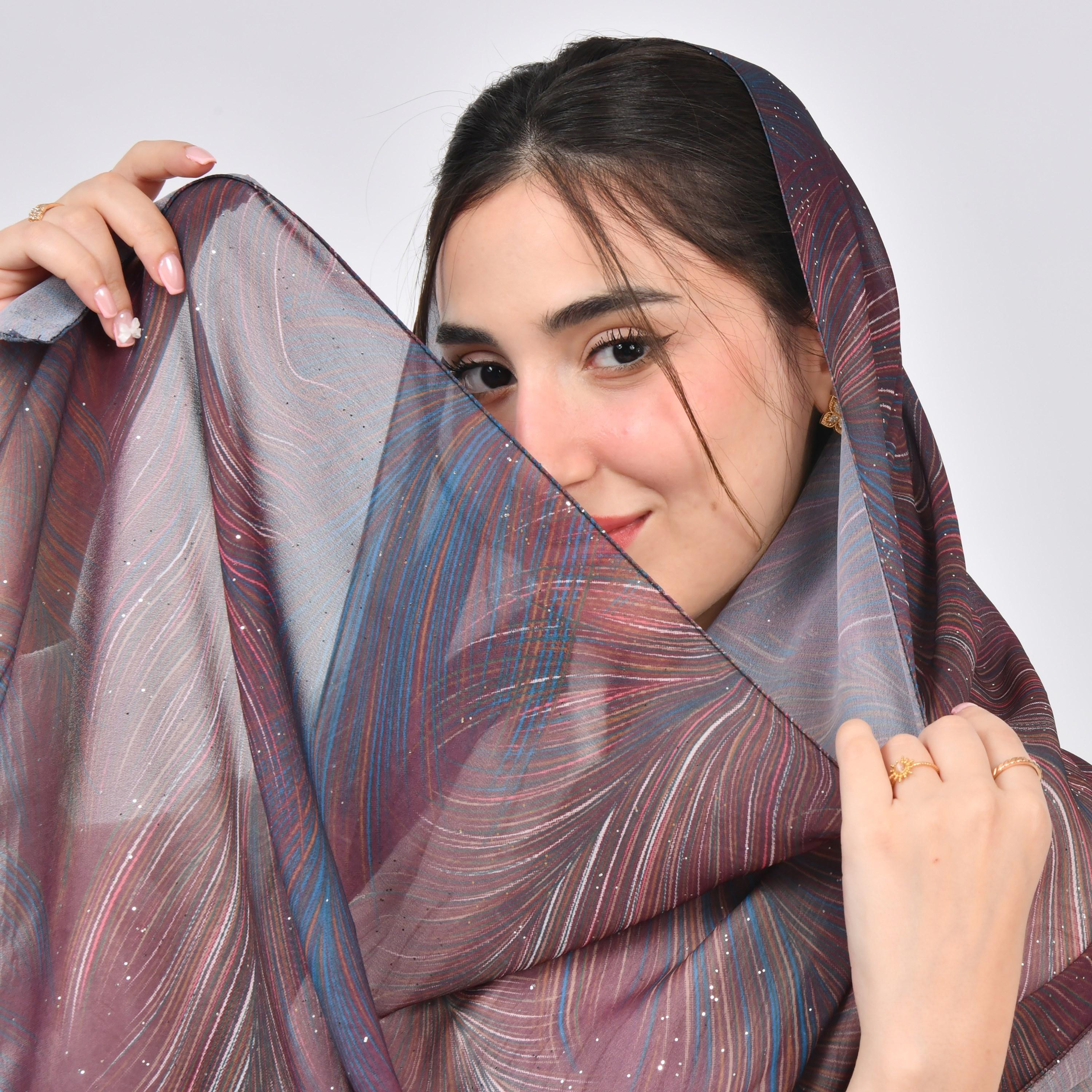 Hawraa Multicolour Palm Leaves Silk Women's Veil-women-arabicclothing-headscarf-hijab-image-2