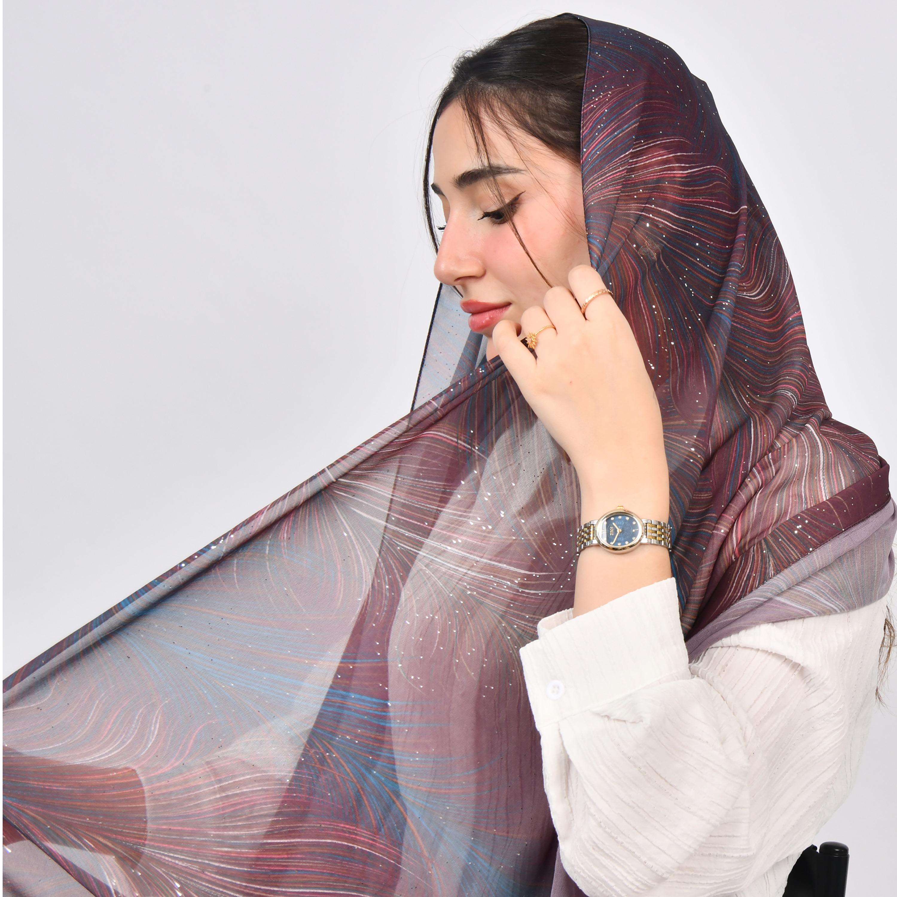 Hawraa Multicolour Palm Leaves Silk Women's Veil-women-arabicclothing-headscarf-hijab-image-3