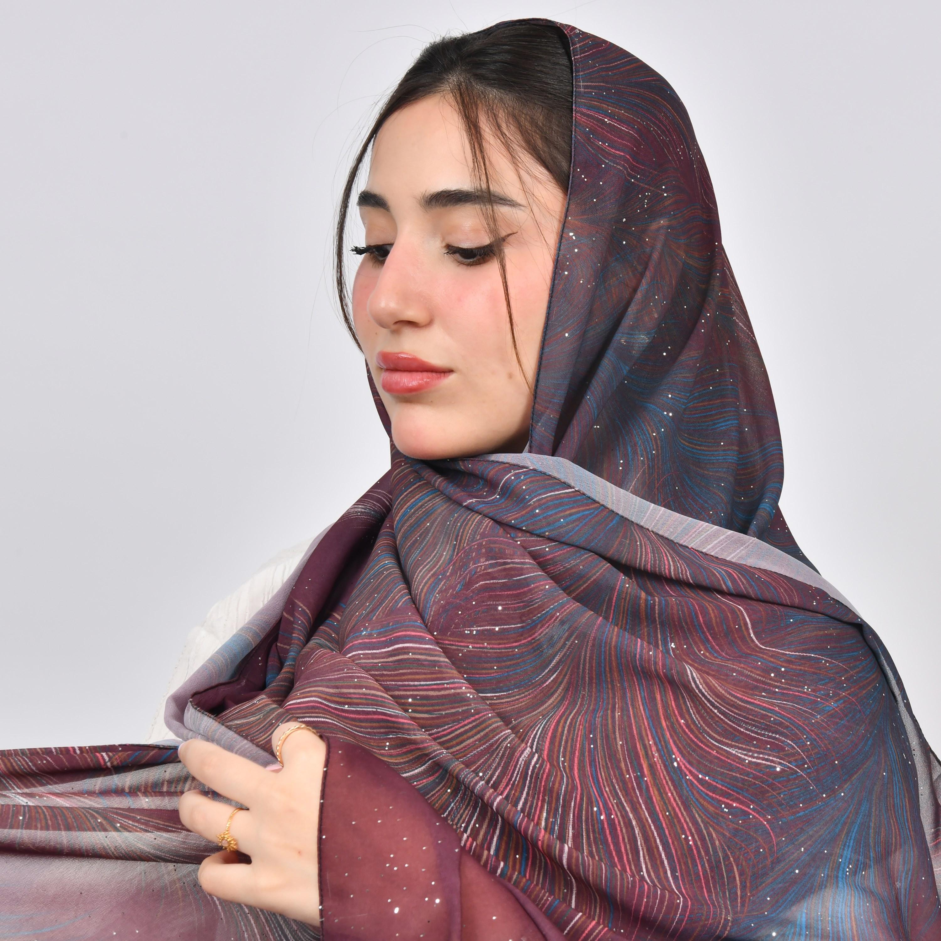 Hawraa Multicolour Palm Leaves Silk Women's Veil-women-arabicclothing-headscarf-hijab-image-4