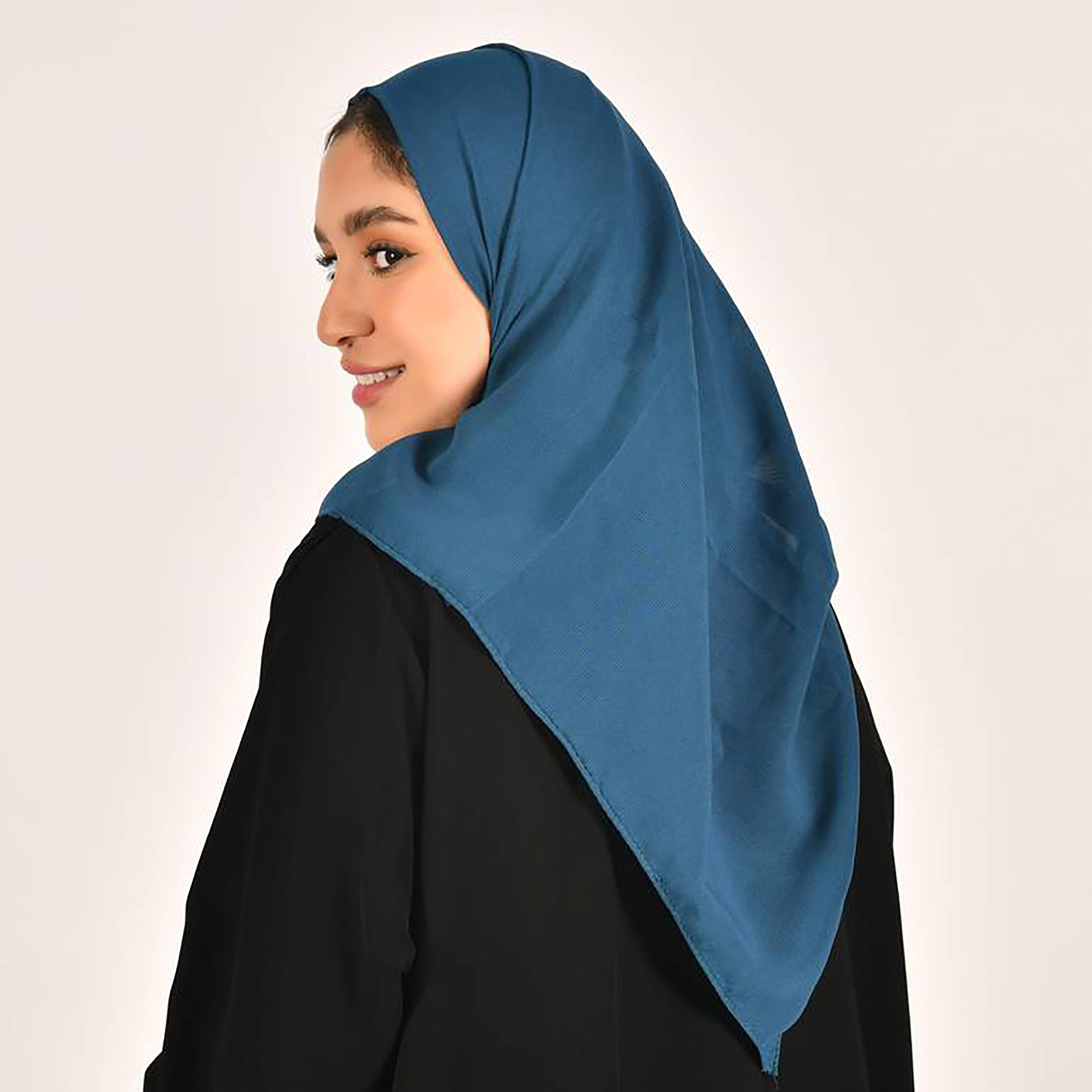Hawraa Teal Plain Satin Hijab-women-arabicclothing-headscarf-hijab-image-4