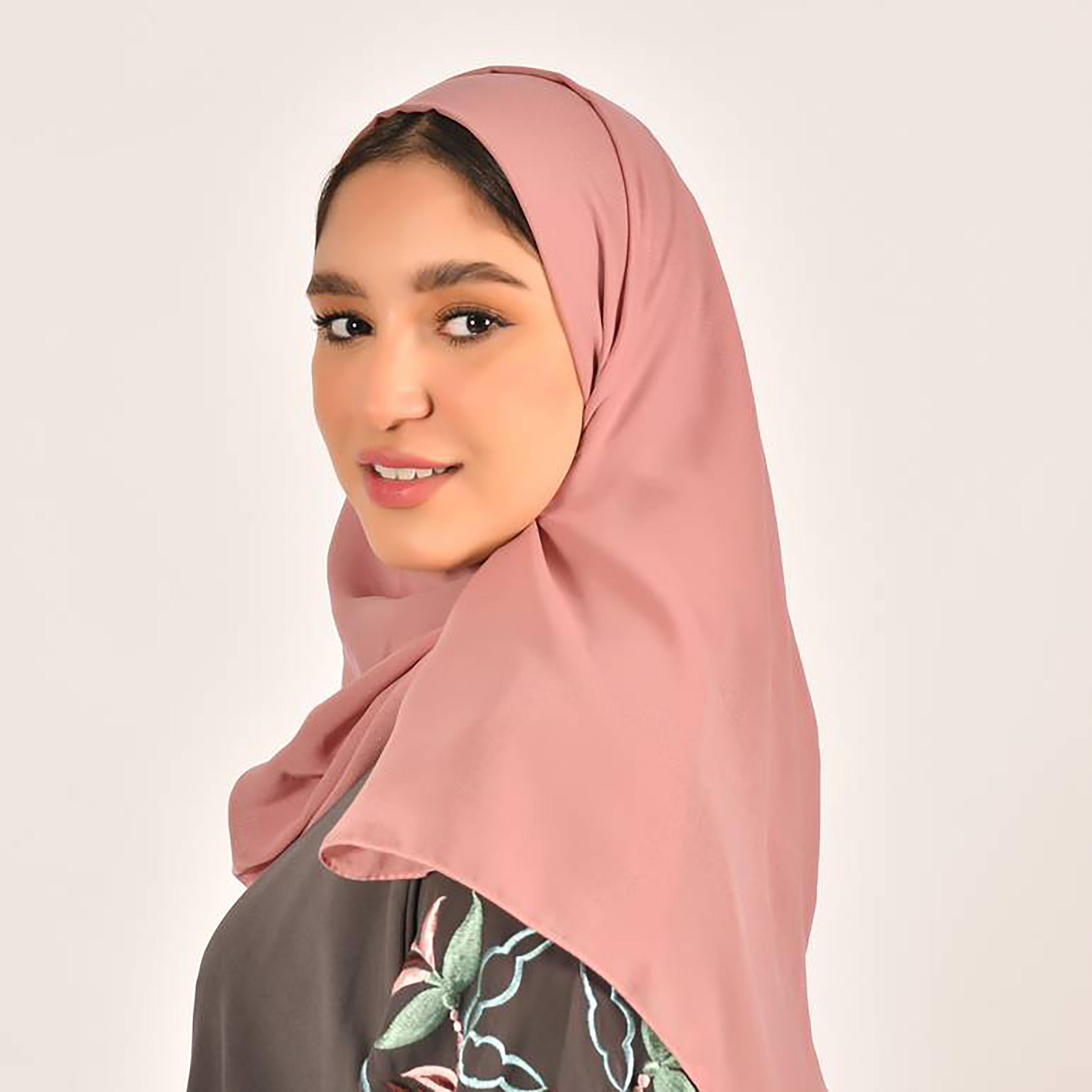 Hawraa Pink Plain Satin Hijab-women-arabicclothing-headscarf-hijab-image-4