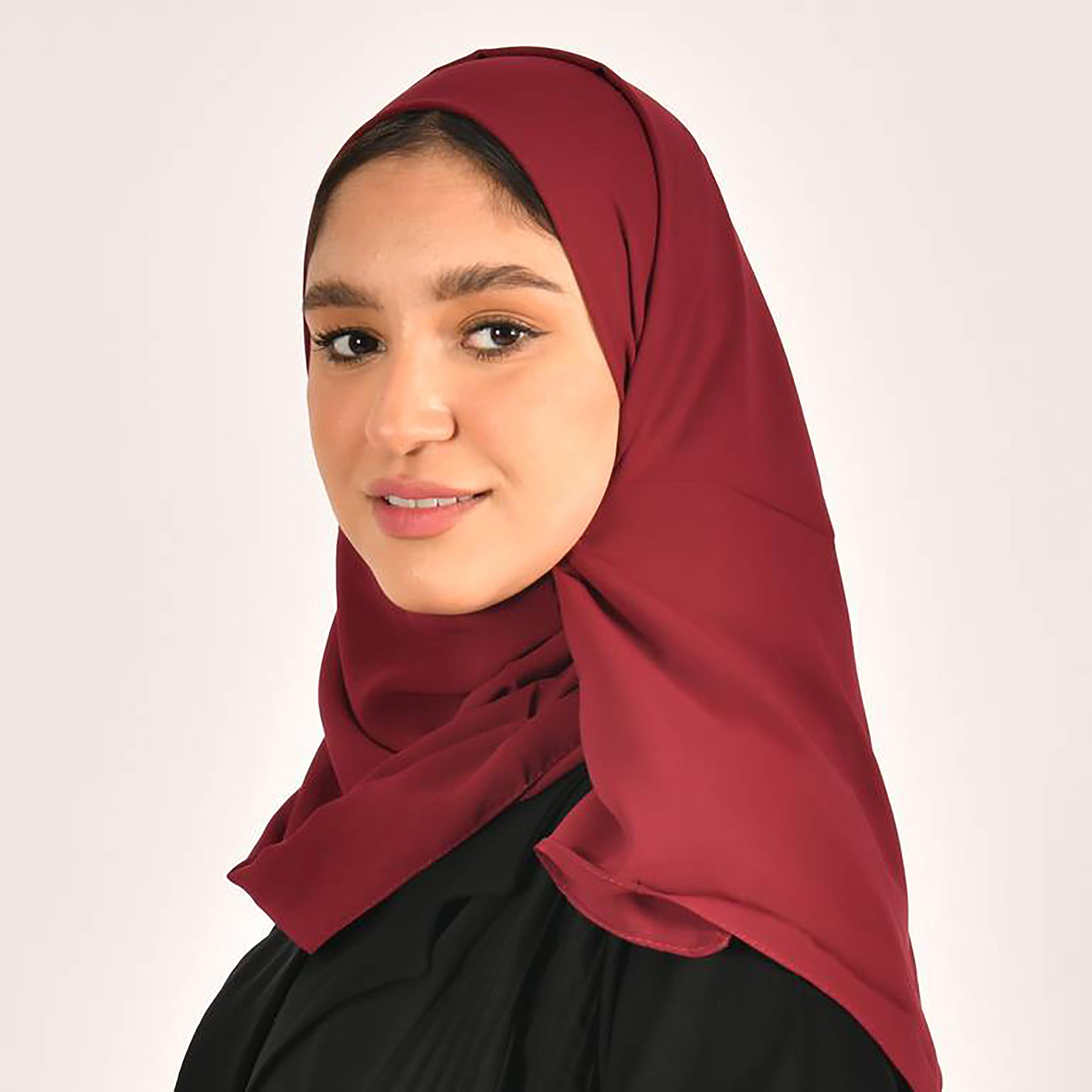 Hawraa Maroon Plain Satin Hijab-women-arabicclothing-headscarf-hijab-image-4