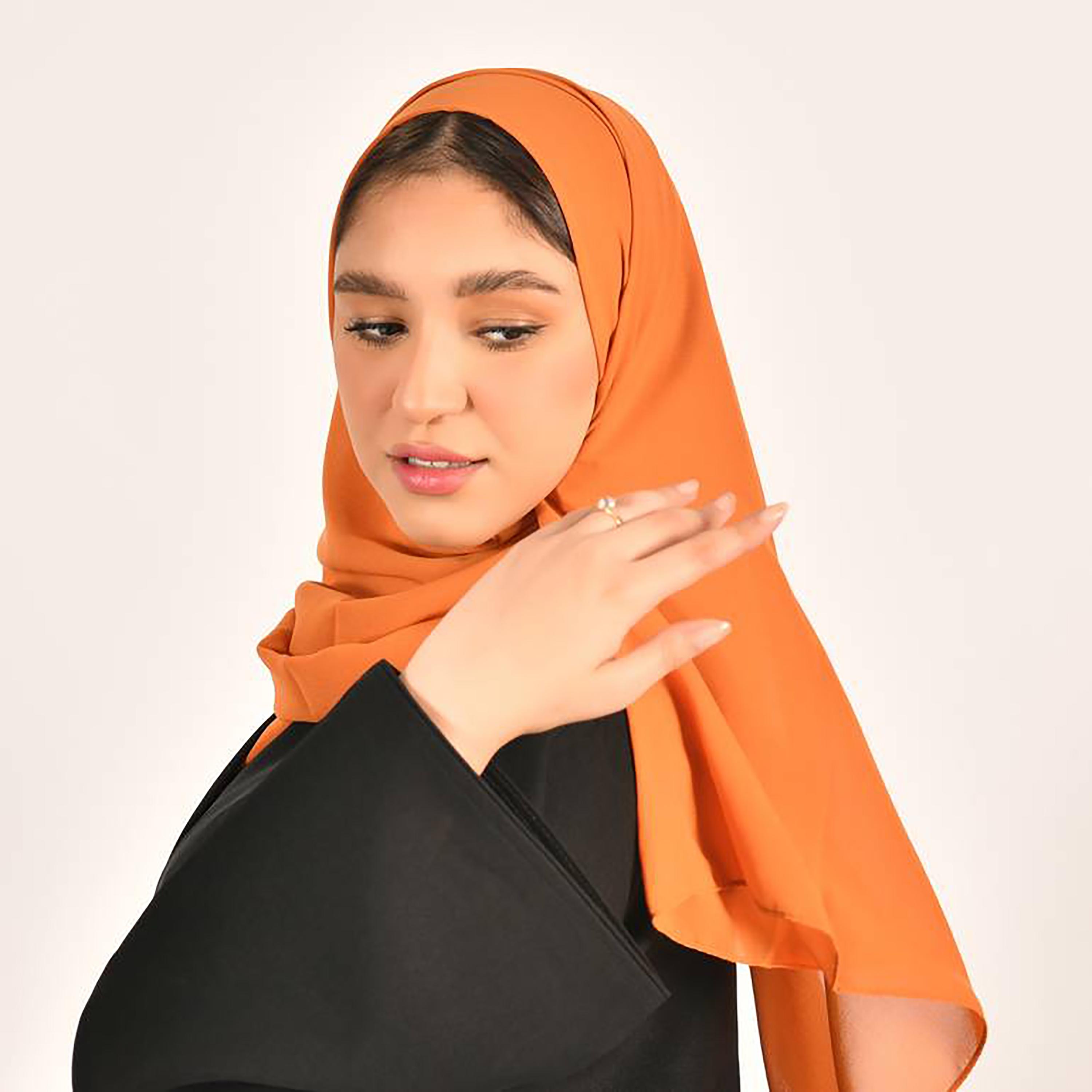 Hawraa Orange Plain Satin Hijab-women-arabicclothing-headscarf-hijab-image-3
