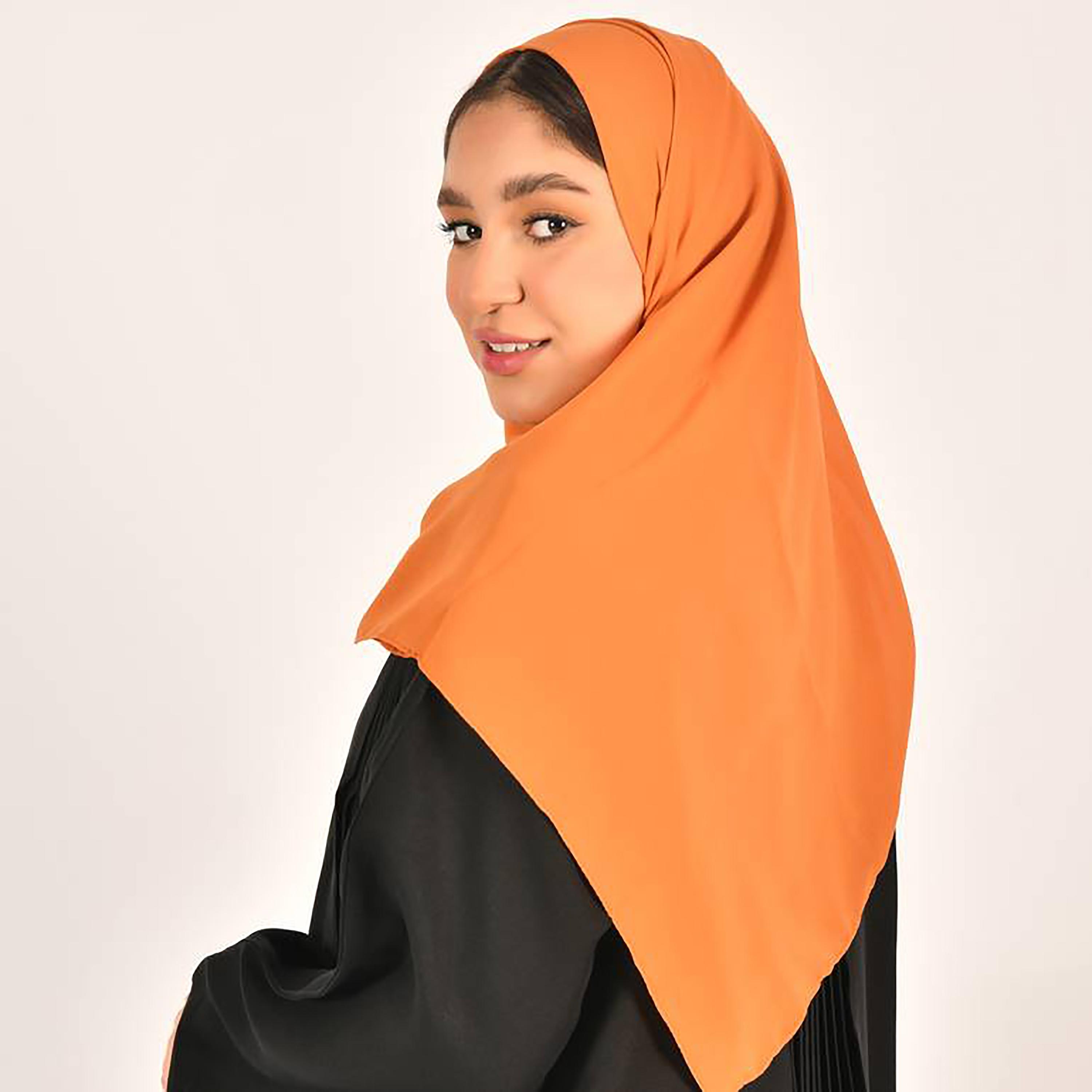 Hawraa Orange Plain Satin Hijab-women-arabicclothing-headscarf-hijab-image-4