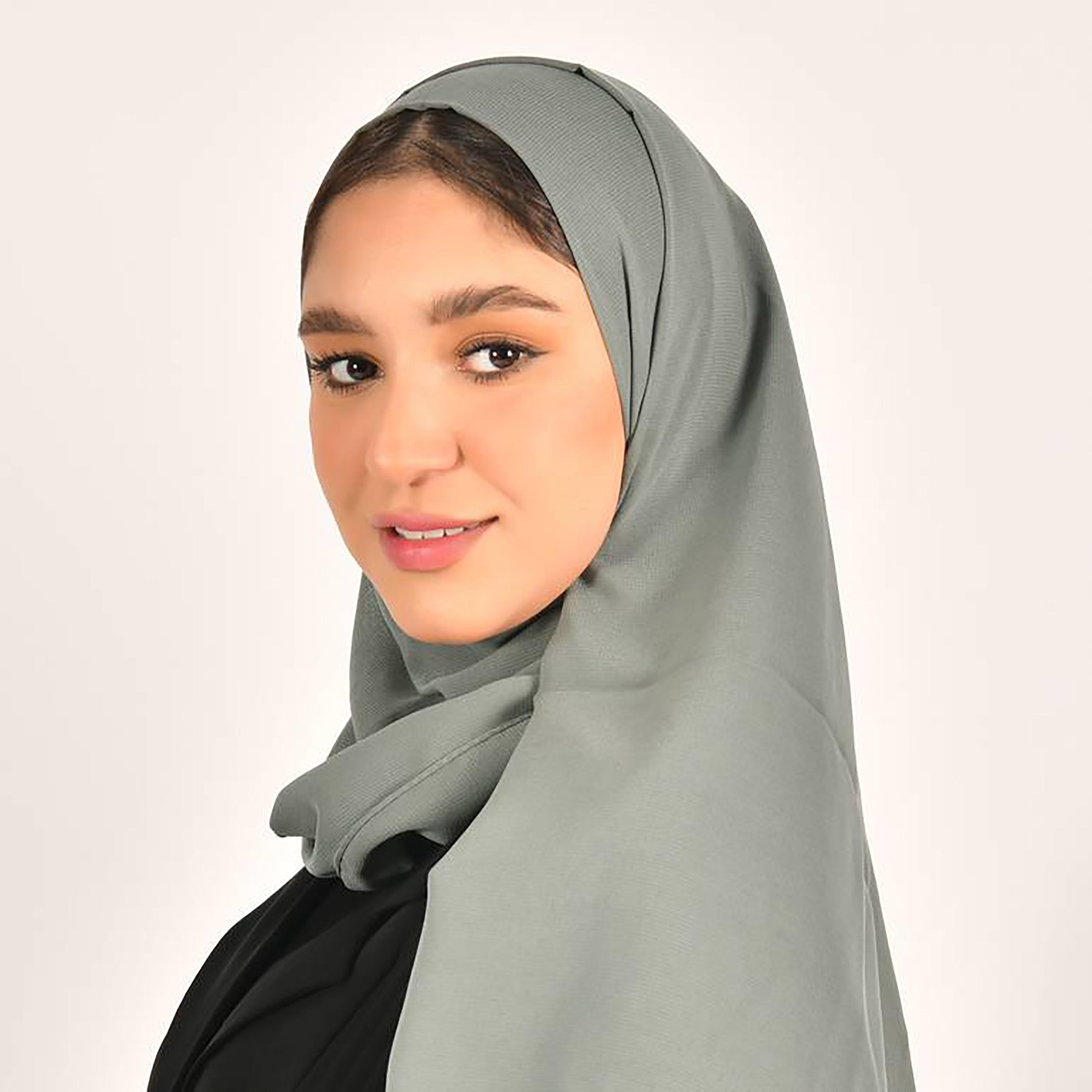Hawraa Olive Plain Satin Hijab-women-arabicclothing-headscarf-hijab-image-3