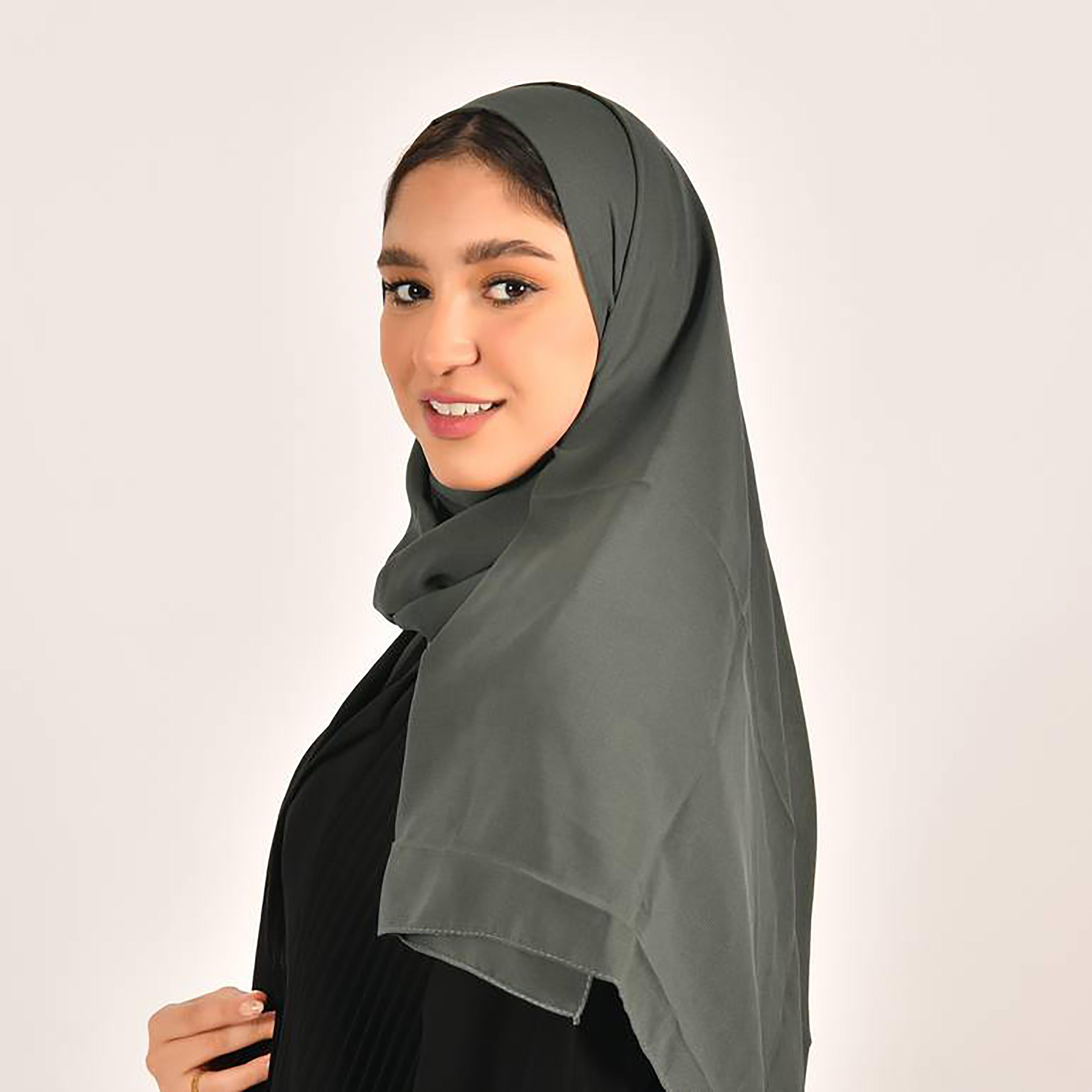 Hawraa Green Plain Satin Hijab-women-arabicclothing-headscarf-hijab-image-2