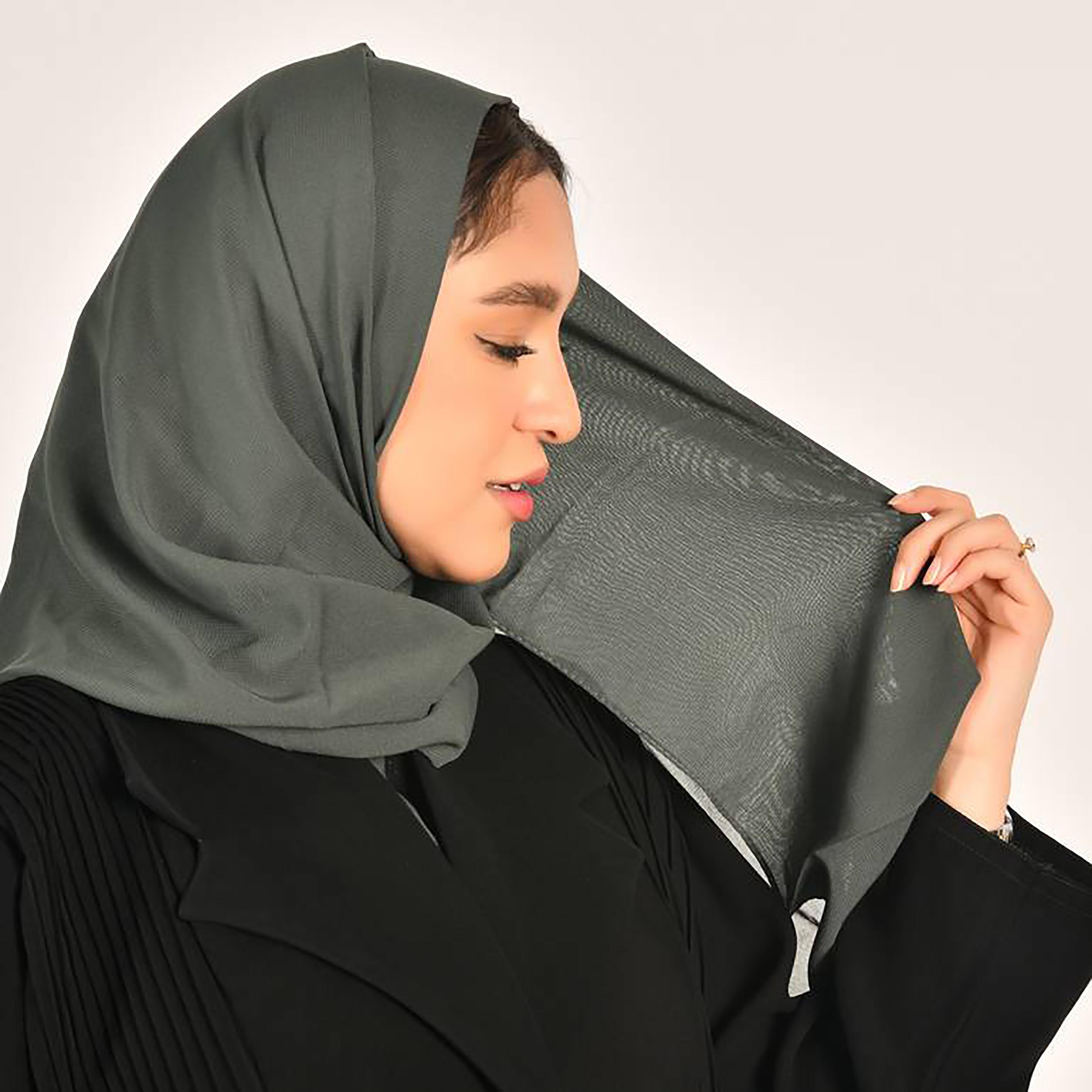 Hawraa Green Plain Satin Hijab-women-arabicclothing-headscarf-hijab-image-4