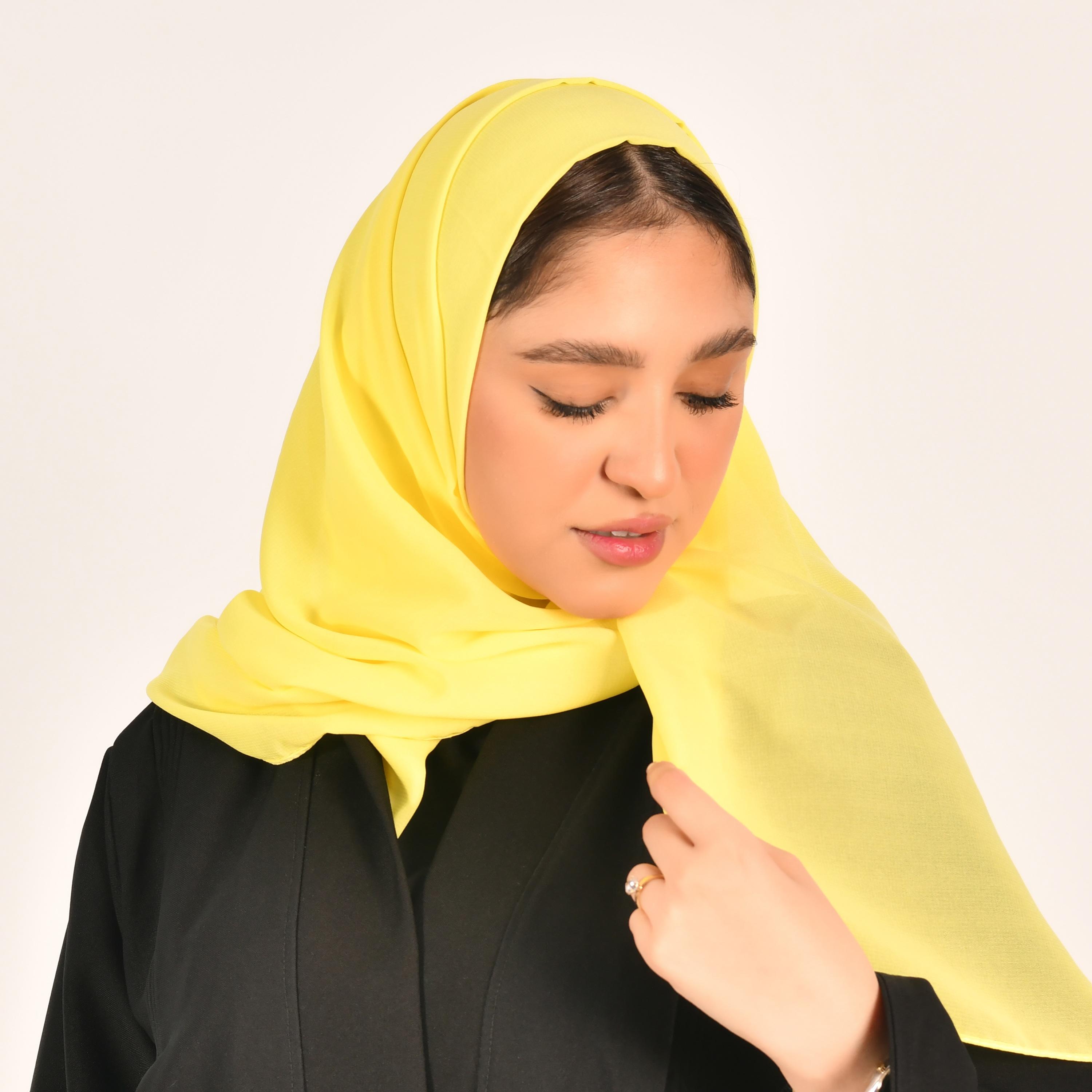 Hawraa Yellow Plain Satin Hijab-women-arabicclothing-headscarf-hijab-image-1