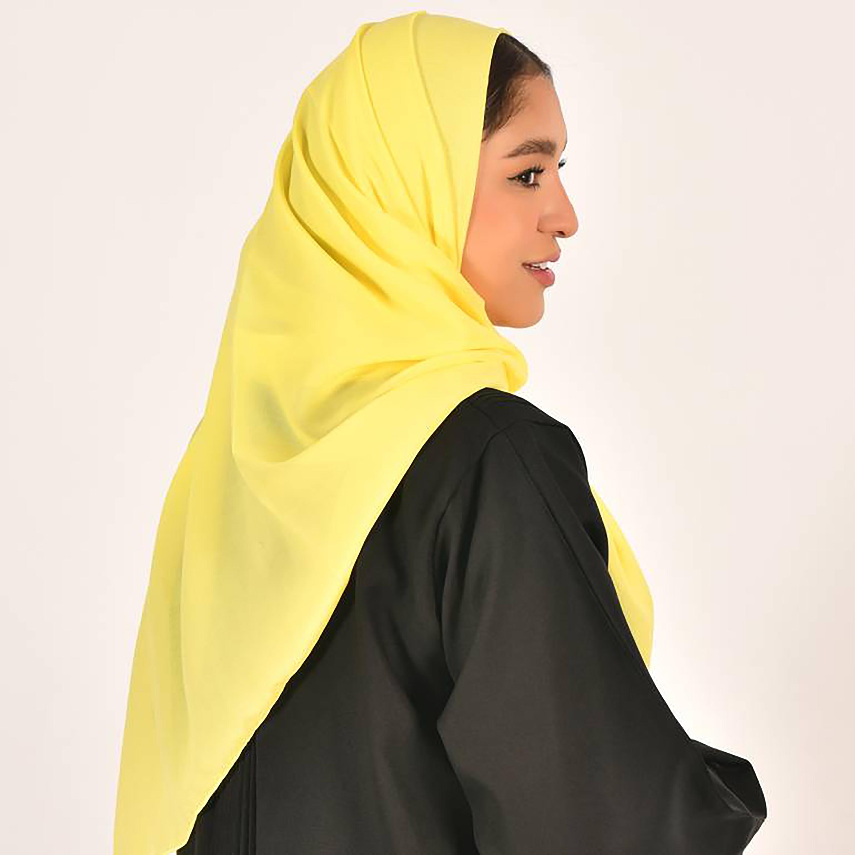 Hawraa Yellow Plain Satin Hijab-women-arabicclothing-headscarf-hijab-image-4