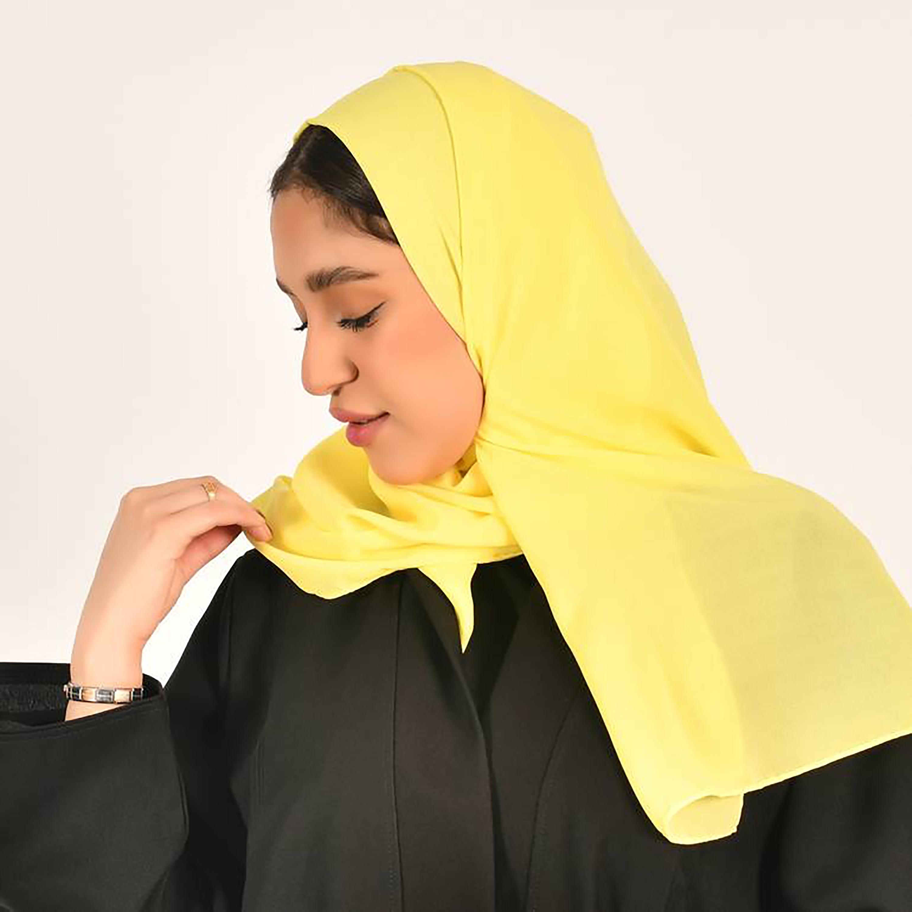 Hawraa Yellow Plain Satin Hijab-women-arabicclothing-headscarf-hijab-image-3