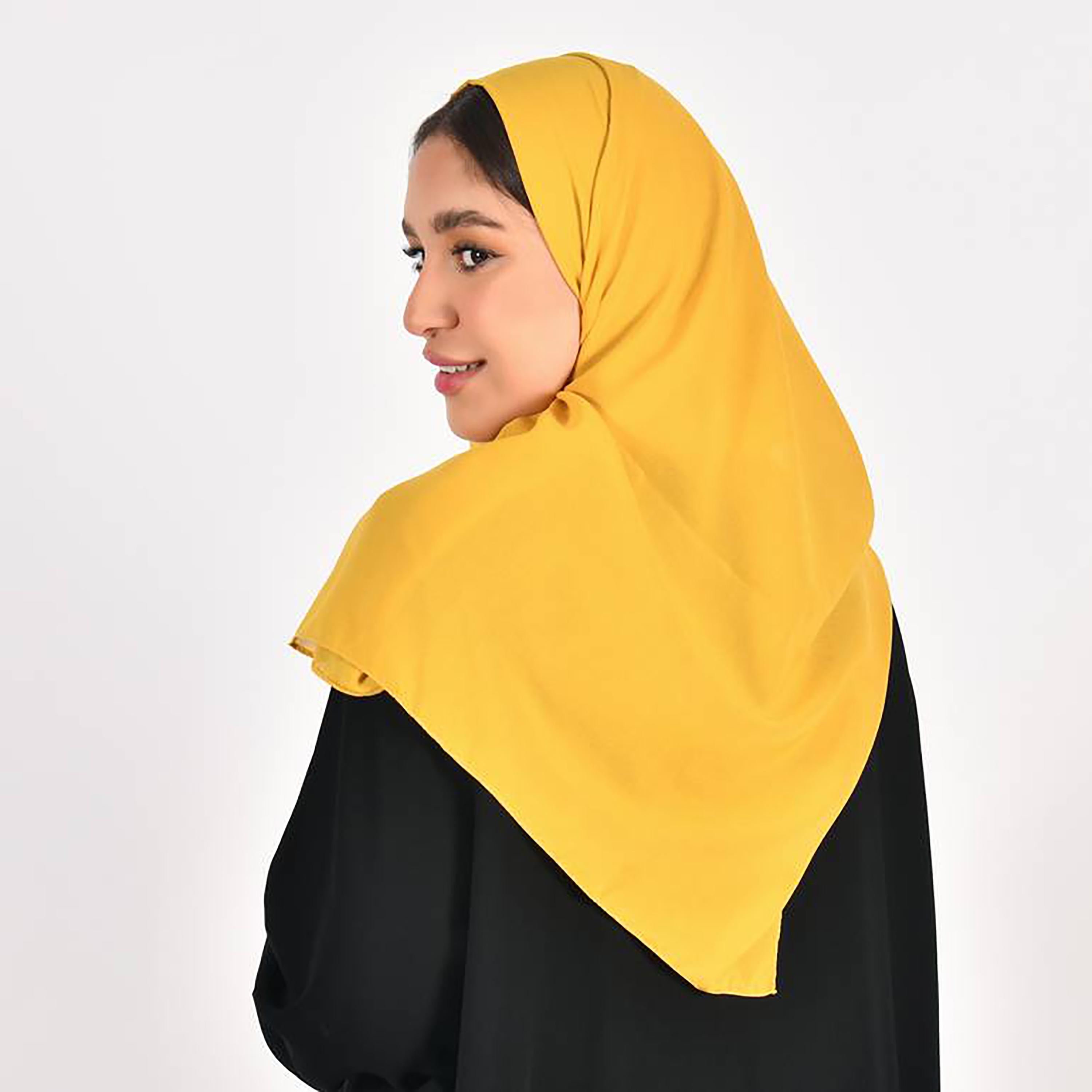 Hawraa Yellow Plain Satin Hijab-women-arabicclothing-headscarf-hijab-image-3