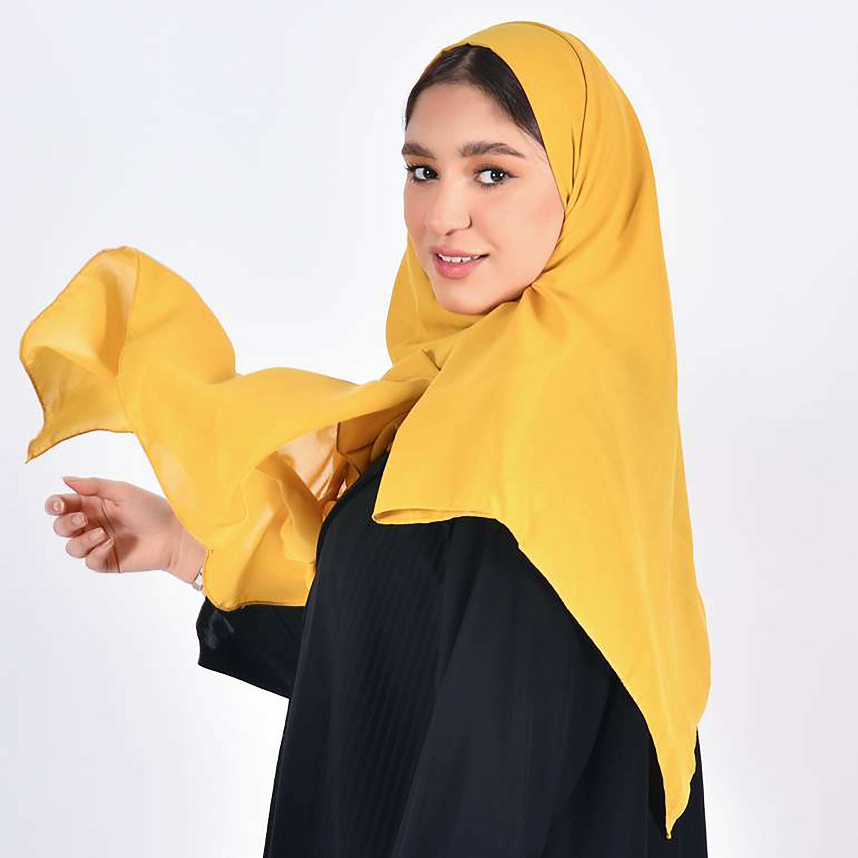 Hawraa Yellow Plain Satin Hijab-women-arabicclothing-headscarf-hijab-image-2