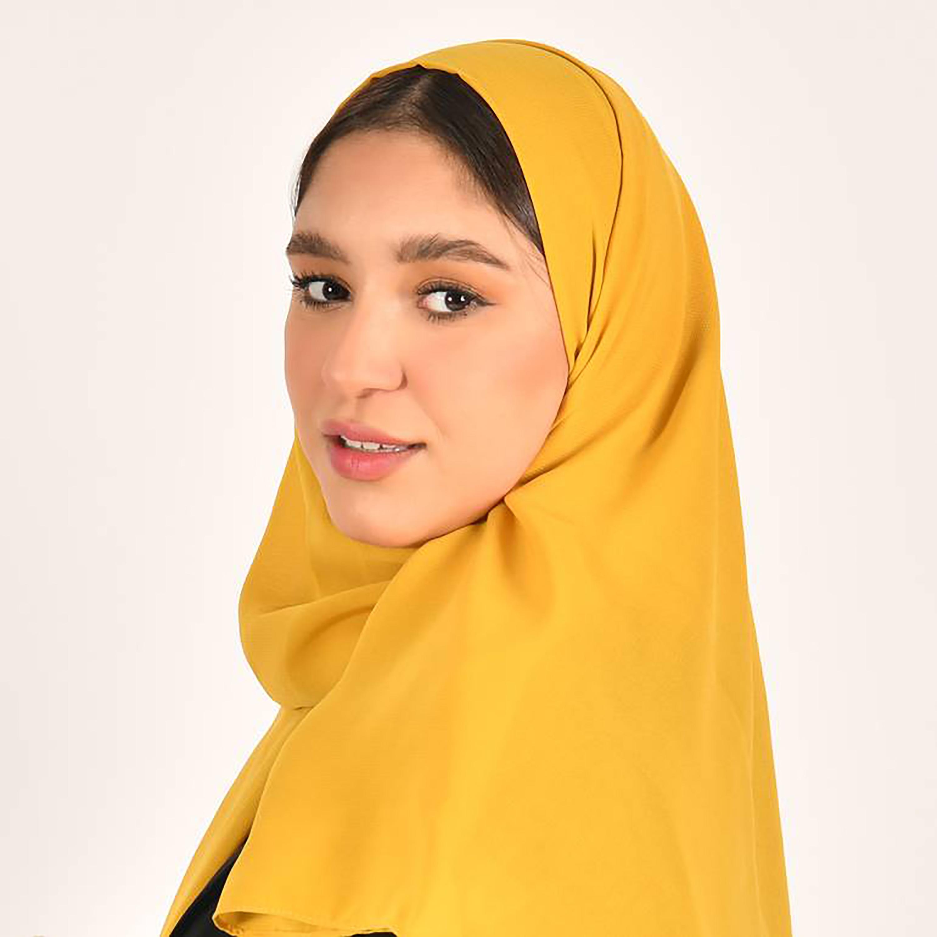 Hawraa Yellow Plain Satin Hijab-women-arabicclothing-headscarf-hijab-image-4