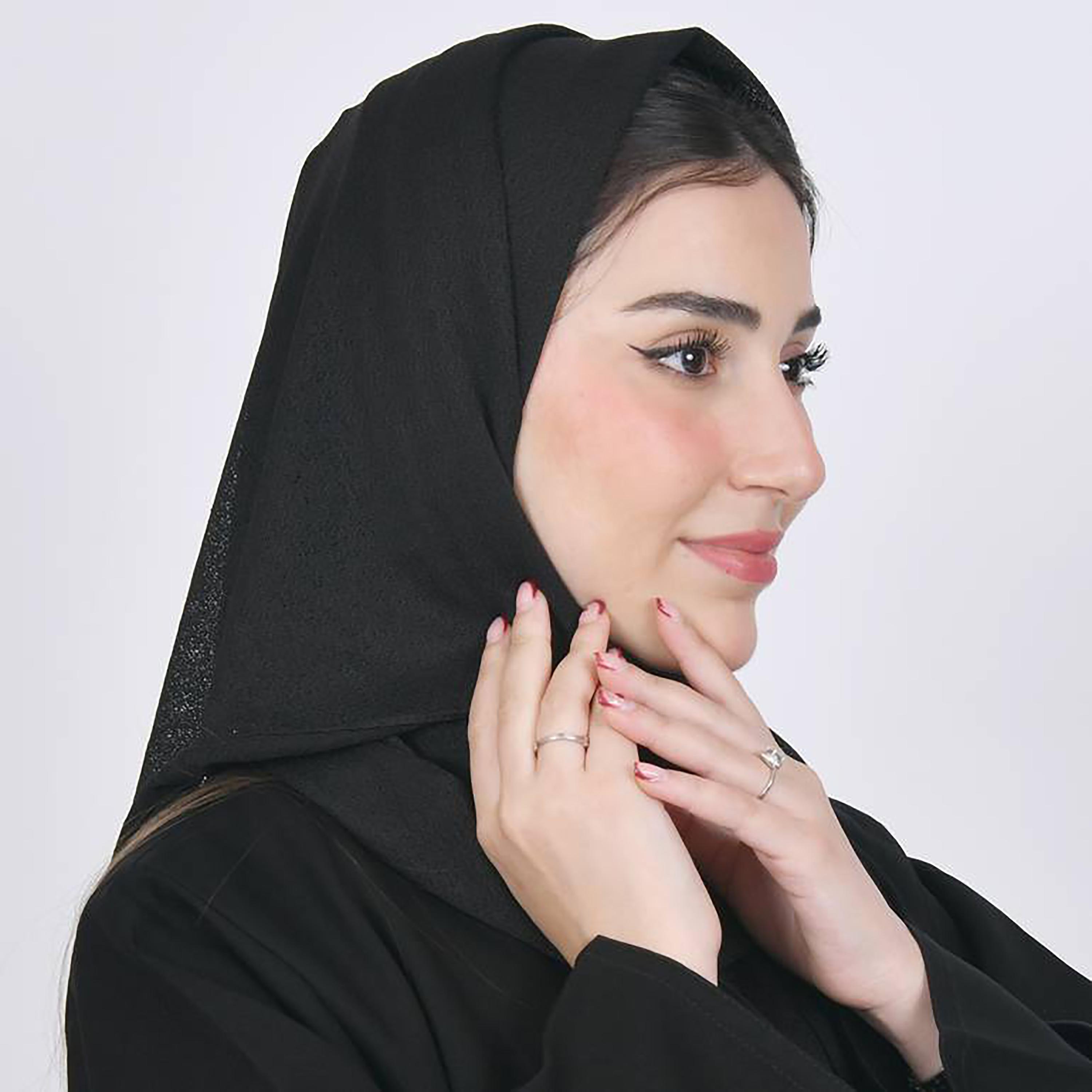 Hawraa Black Textured Crepe Hijab-women-arabicclothing-headscarf-hijab-image-3