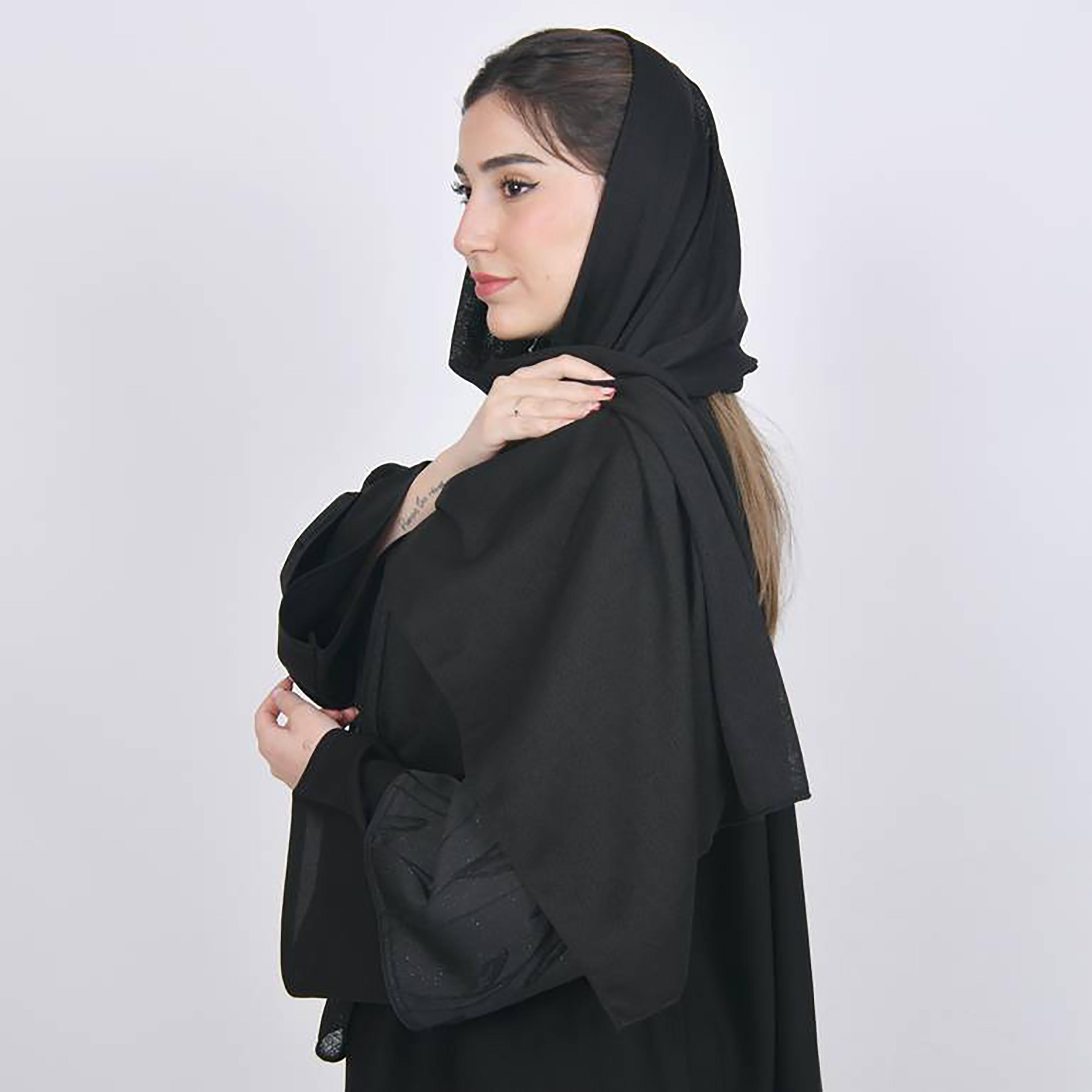 Hawraa Black Textured Crepe Hijab-women-arabicclothing-headscarf-hijab-image-4