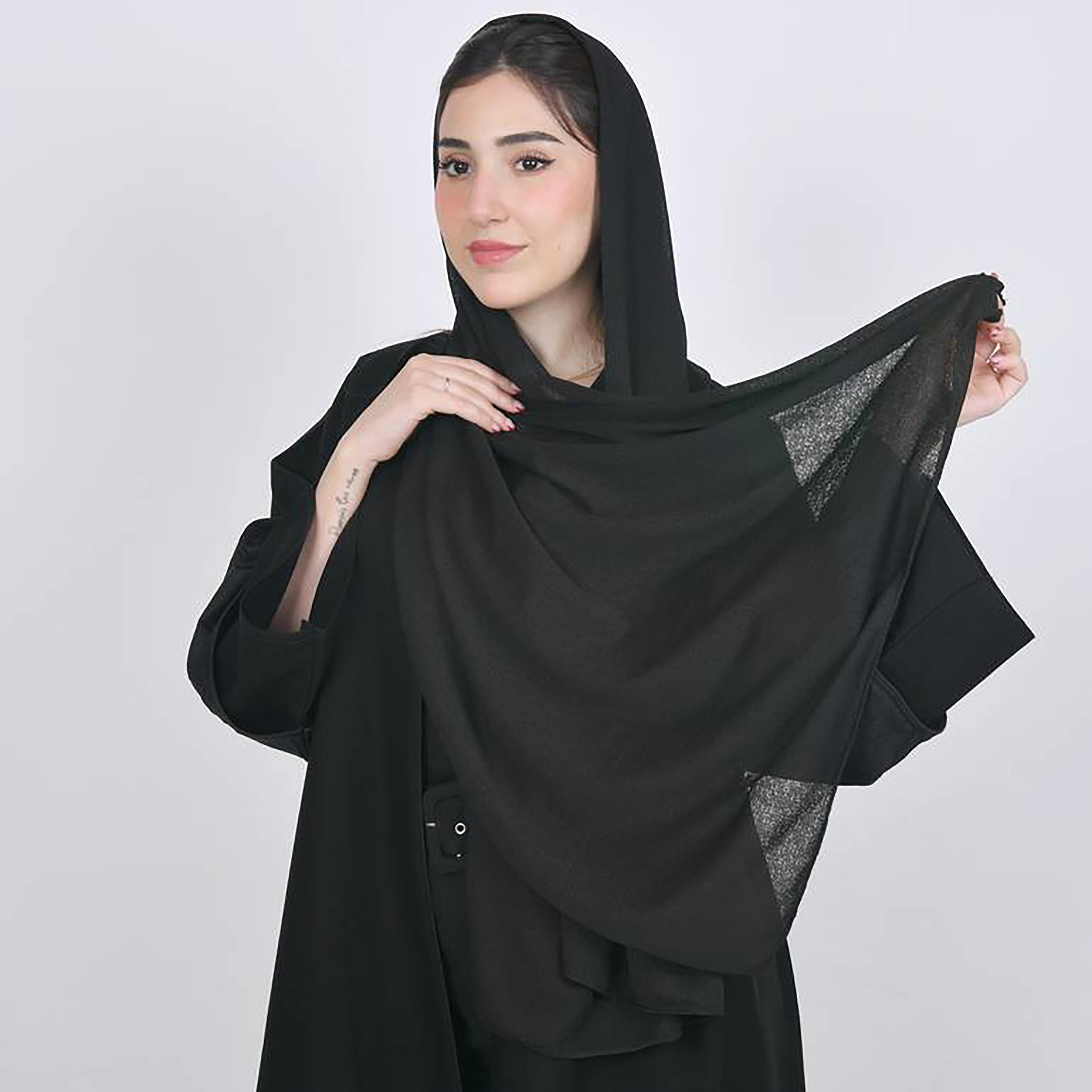 Hawraa Black Textured Crepe Hijab-women-arabicclothing-headscarf-hijab-image-1