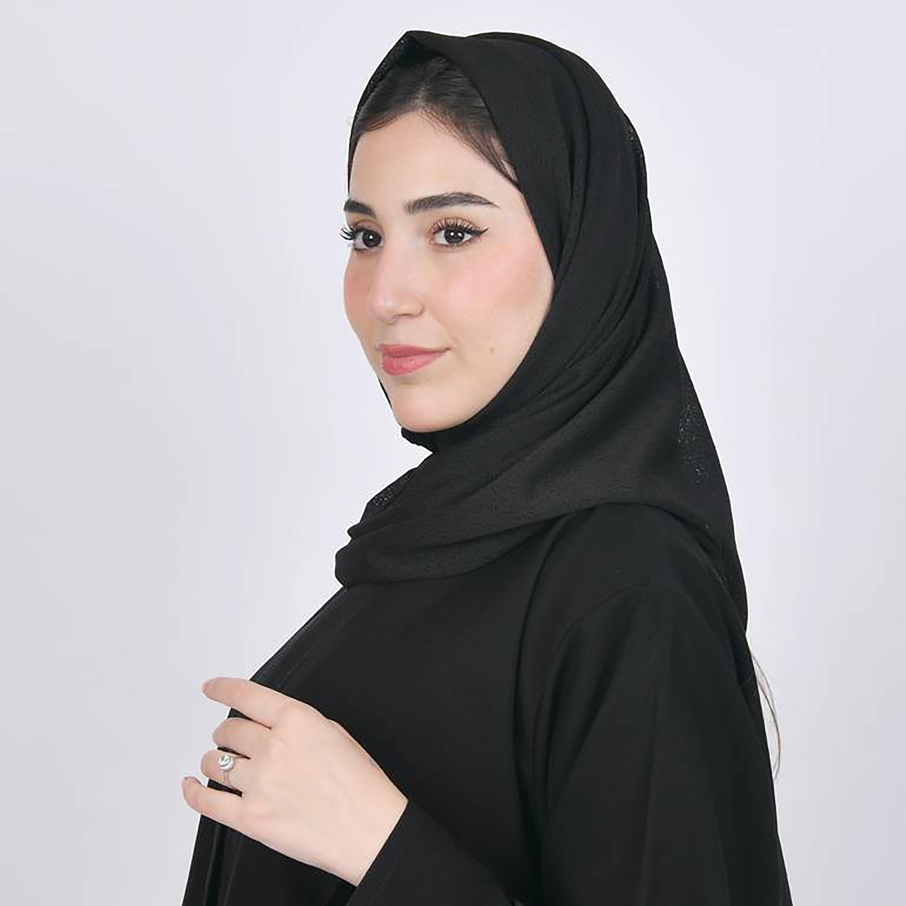 Hawraa Black Textured Crepe Hijab-women-arabicclothing-headscarf-hijab-image-2