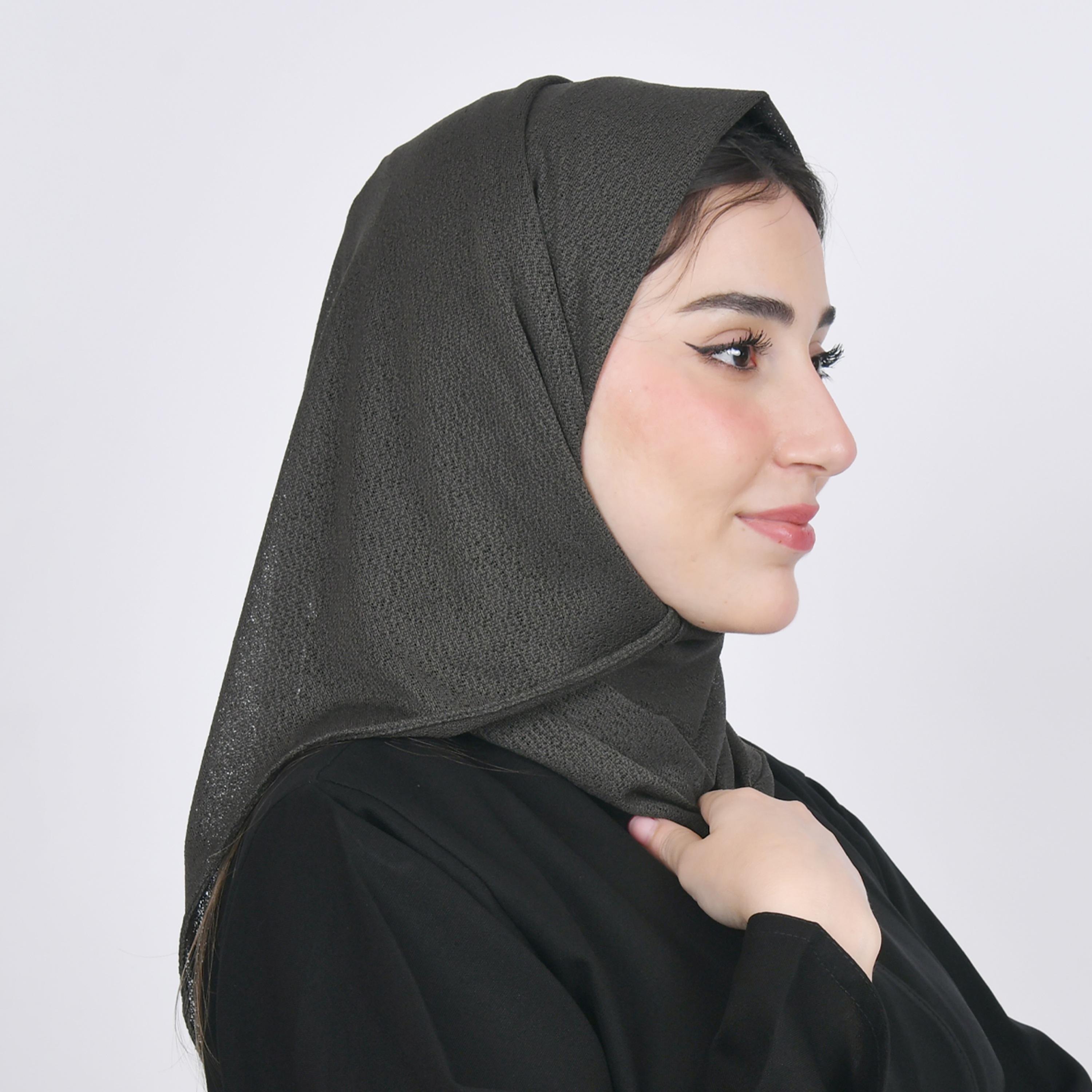 Hawraa Olive Green Textured Crepe Hijab-women-arabicclothing-headscarf-hijab-image-2