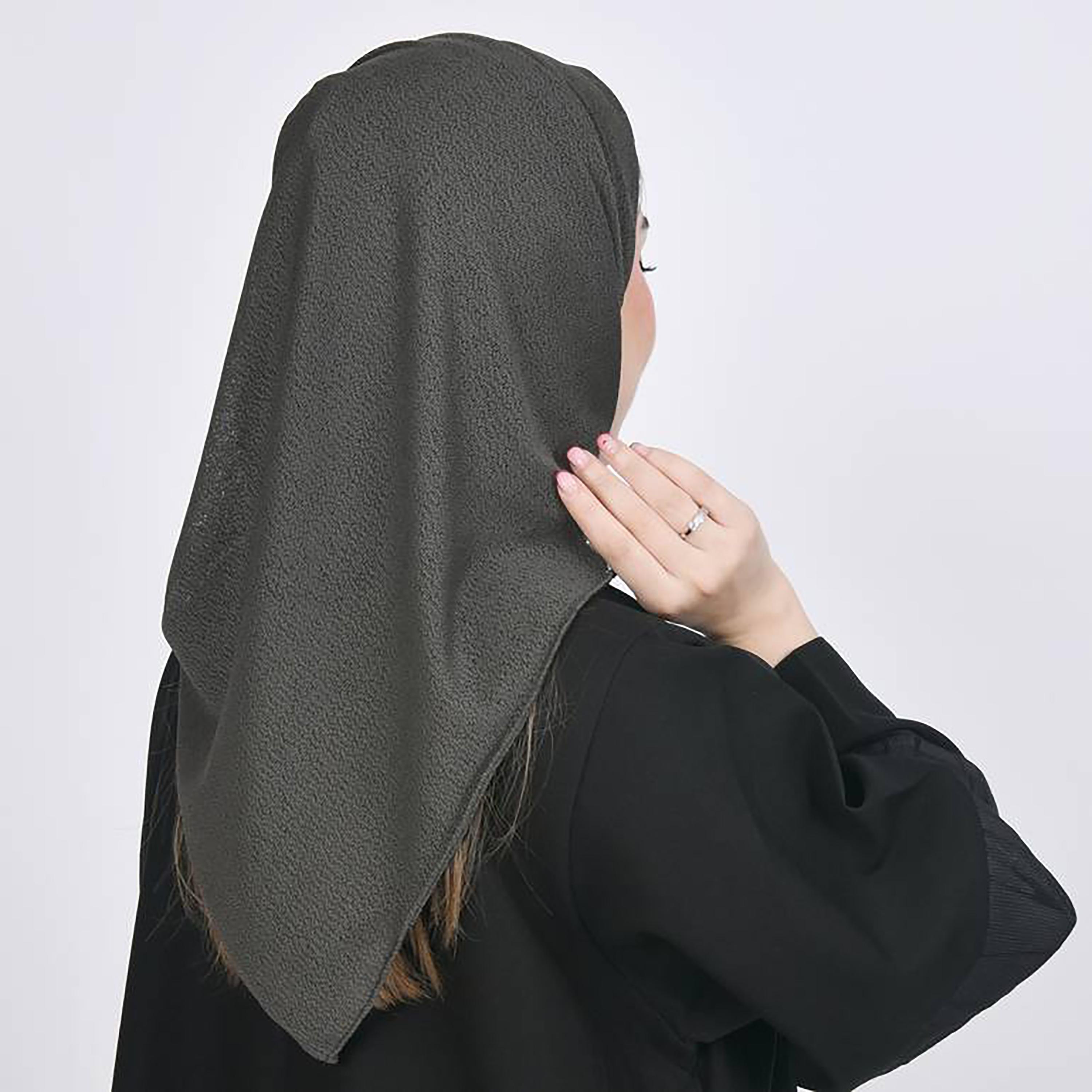Hawraa Olive Green Textured Crepe Hijab-women-arabicclothing-headscarf-hijab-image-4
