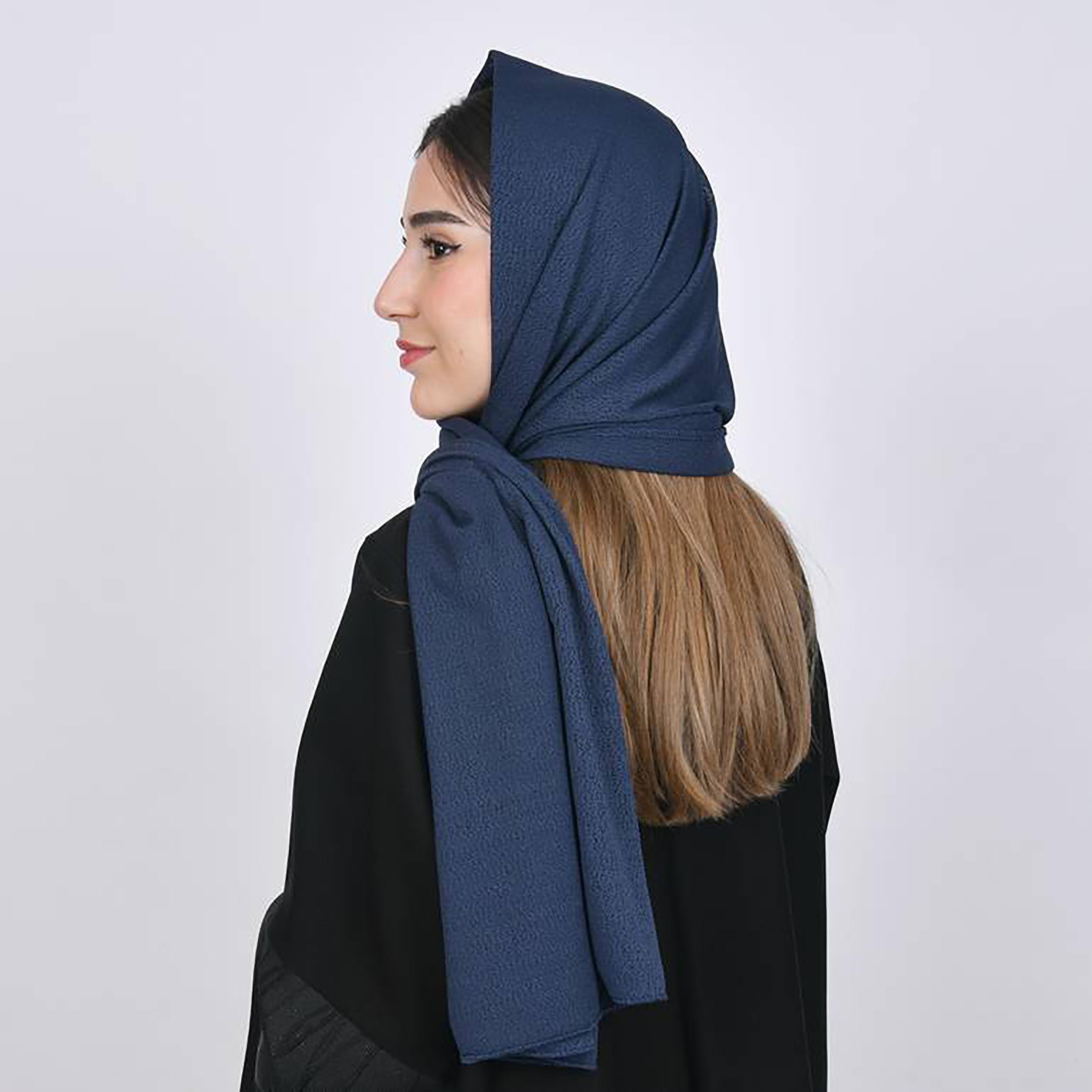 Hawraa Classic Blue Textured Crepe Hijab-women-arabicclothing-headscarf-hijab-image-3