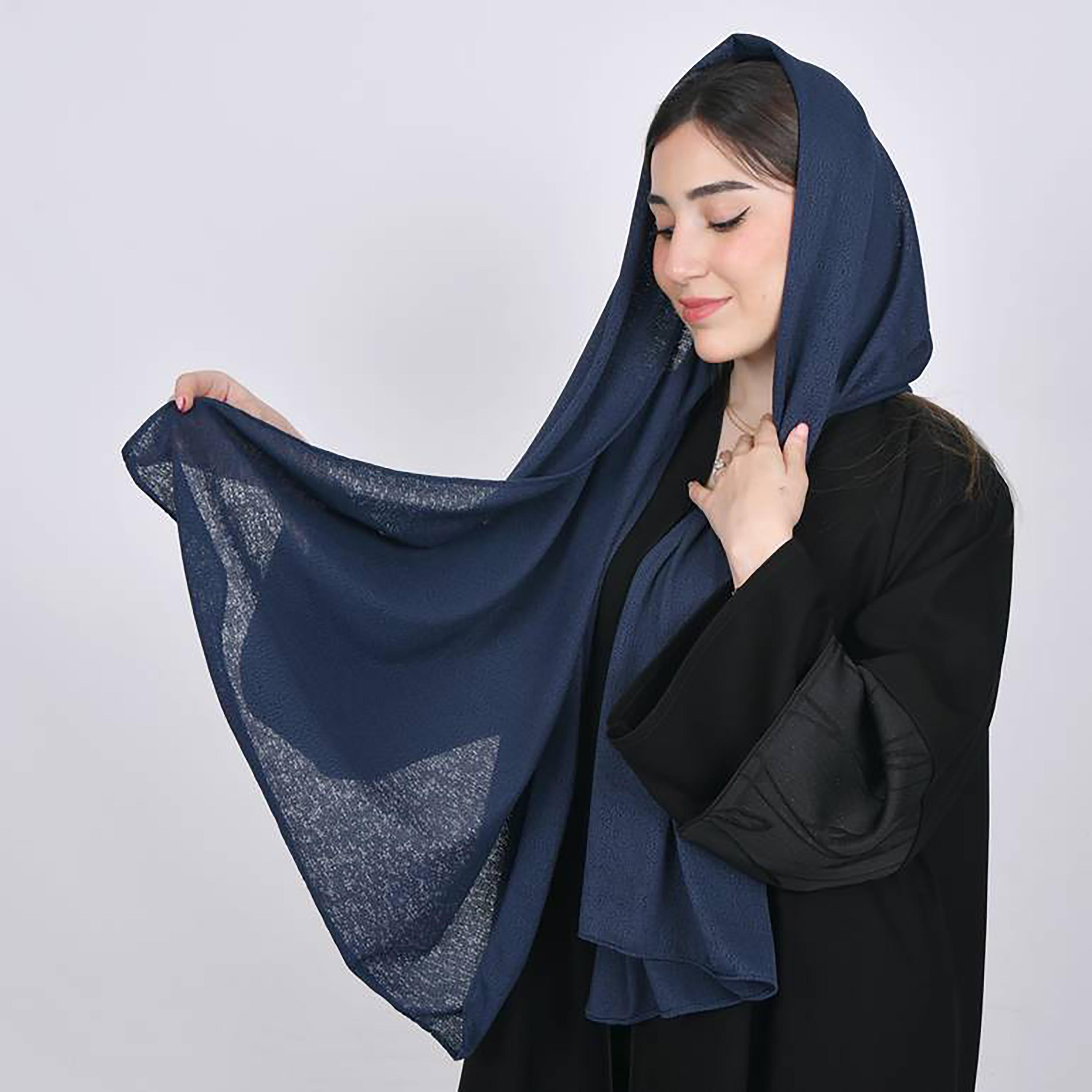 Hawraa Classic Blue Textured Crepe Hijab-women-arabicclothing-headscarf-hijab-image-4