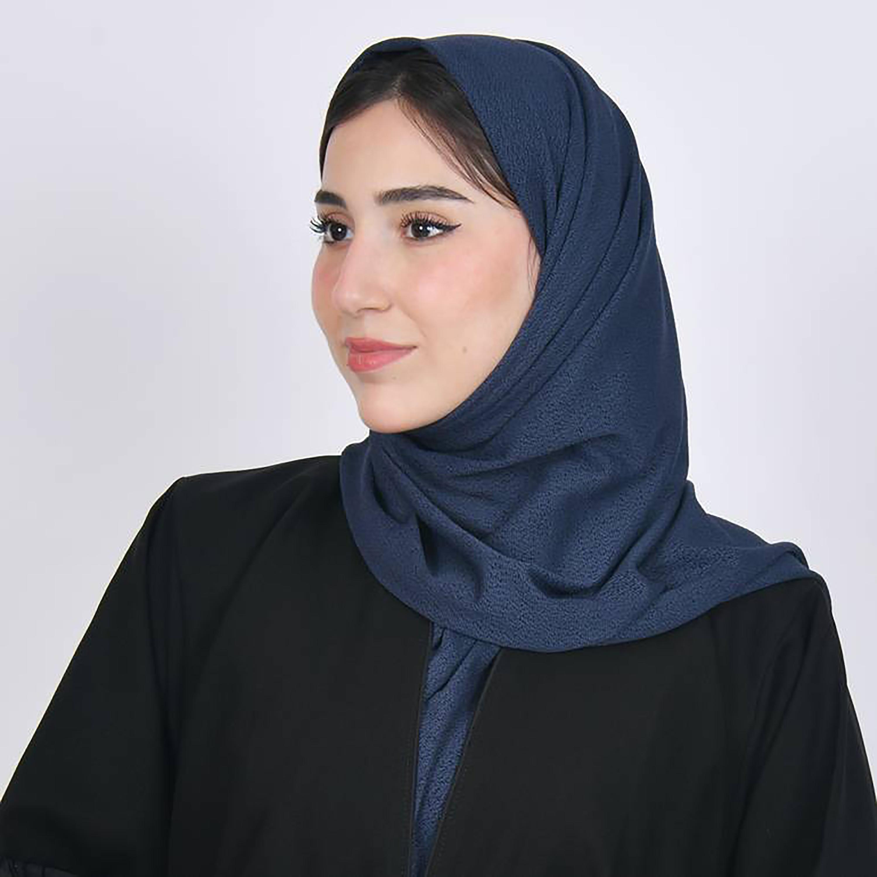 Hawraa Classic Blue Textured Crepe Hijab-women-arabicclothing-headscarf-hijab-image-1