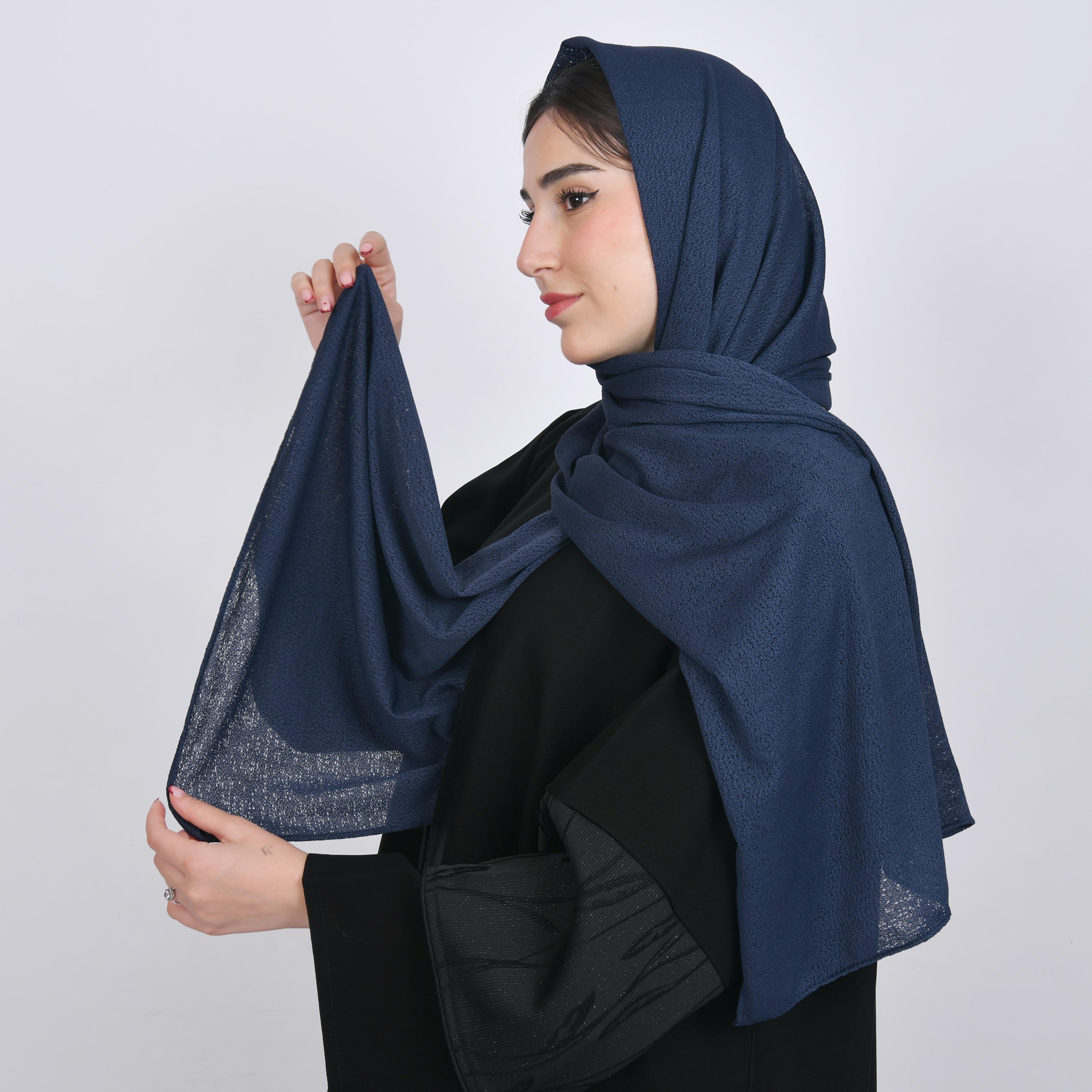Hawraa Classic Blue Textured Crepe Hijab-women-arabicclothing-headscarf-hijab-image-2