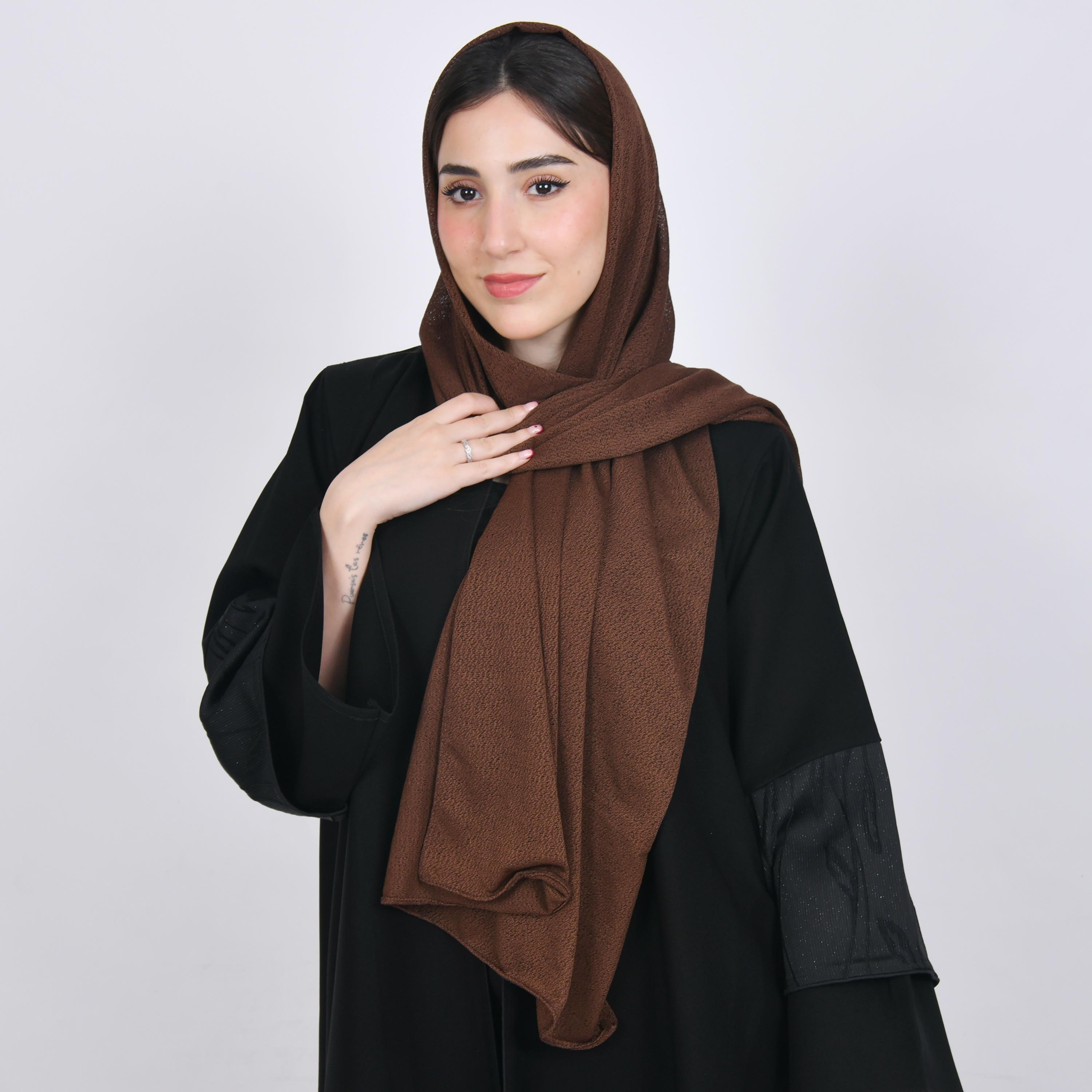 Hawraa Brown Textured Crepe Hijab-women-arabicclothing-headscarf-hijab-image-1