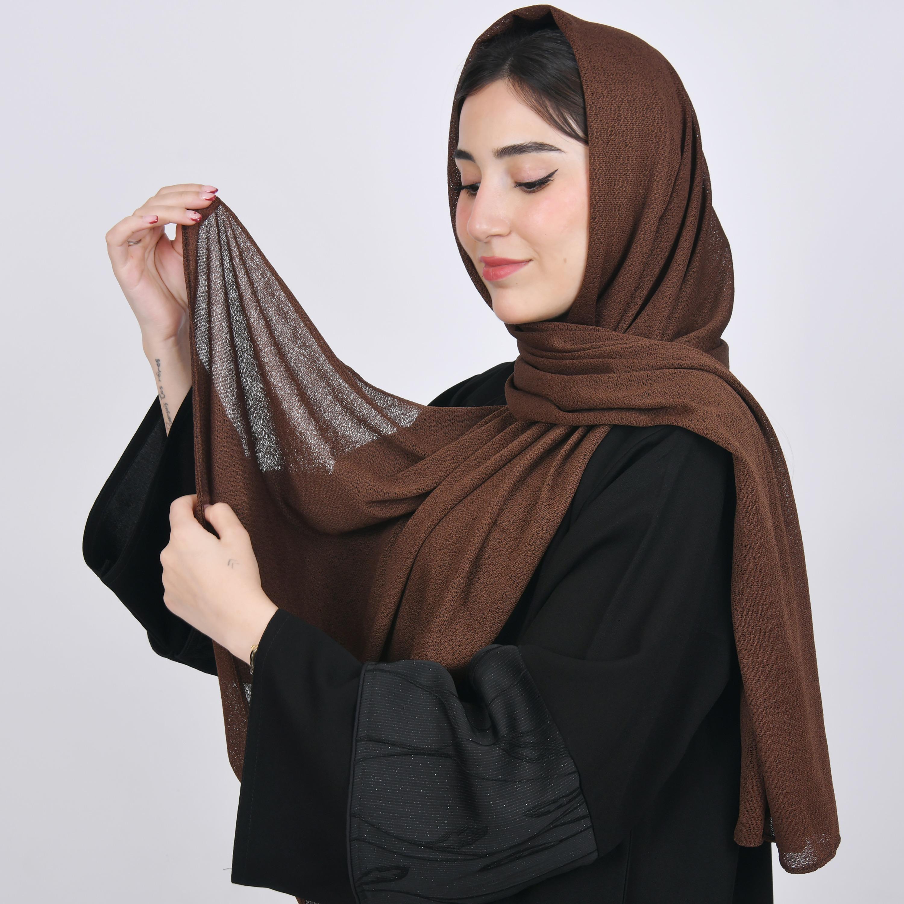 Hawraa Brown Textured Crepe Hijab-women-arabicclothing-headscarf-hijab-image-3