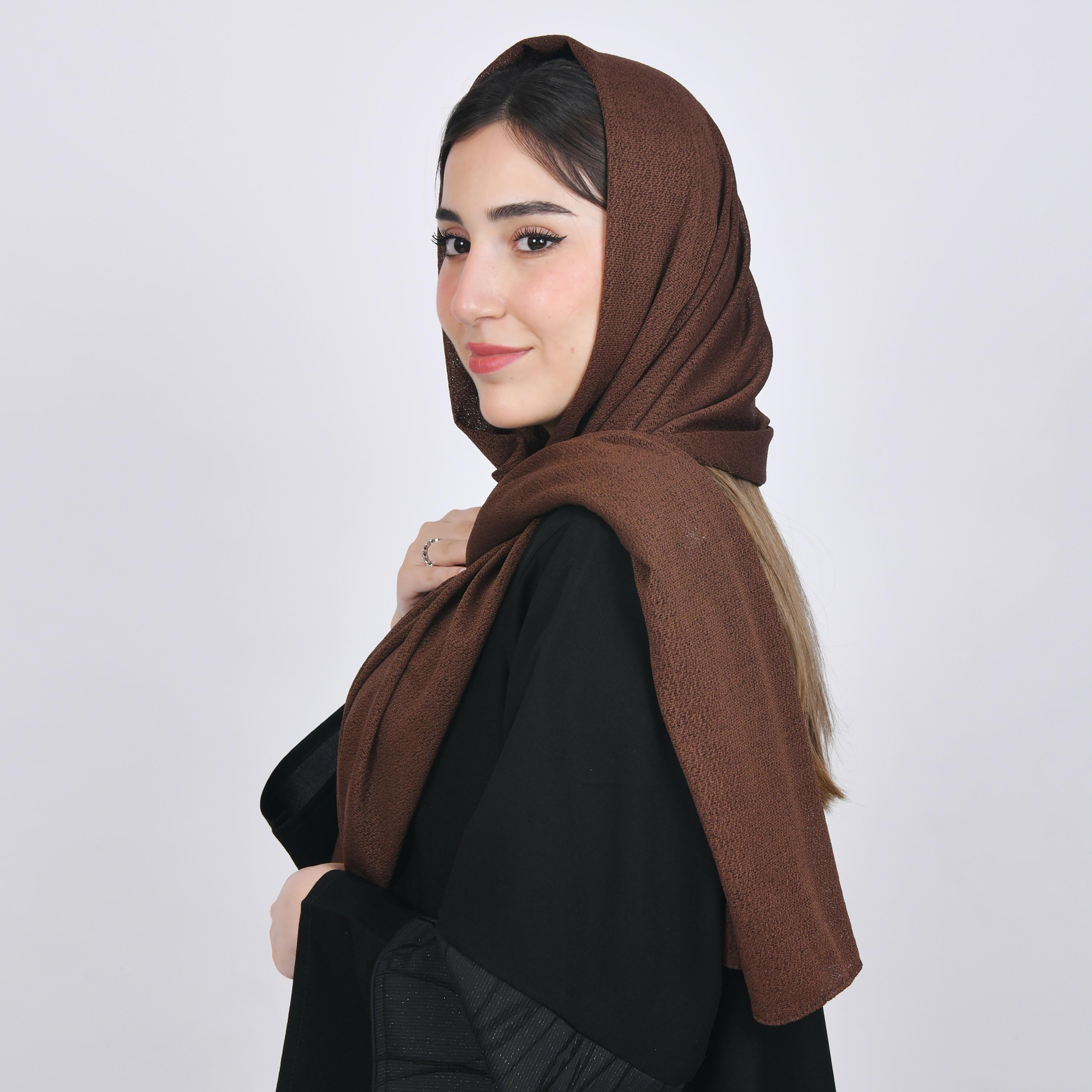 Hawraa Brown Textured Crepe Hijab-women-arabicclothing-headscarf-hijab-image-2