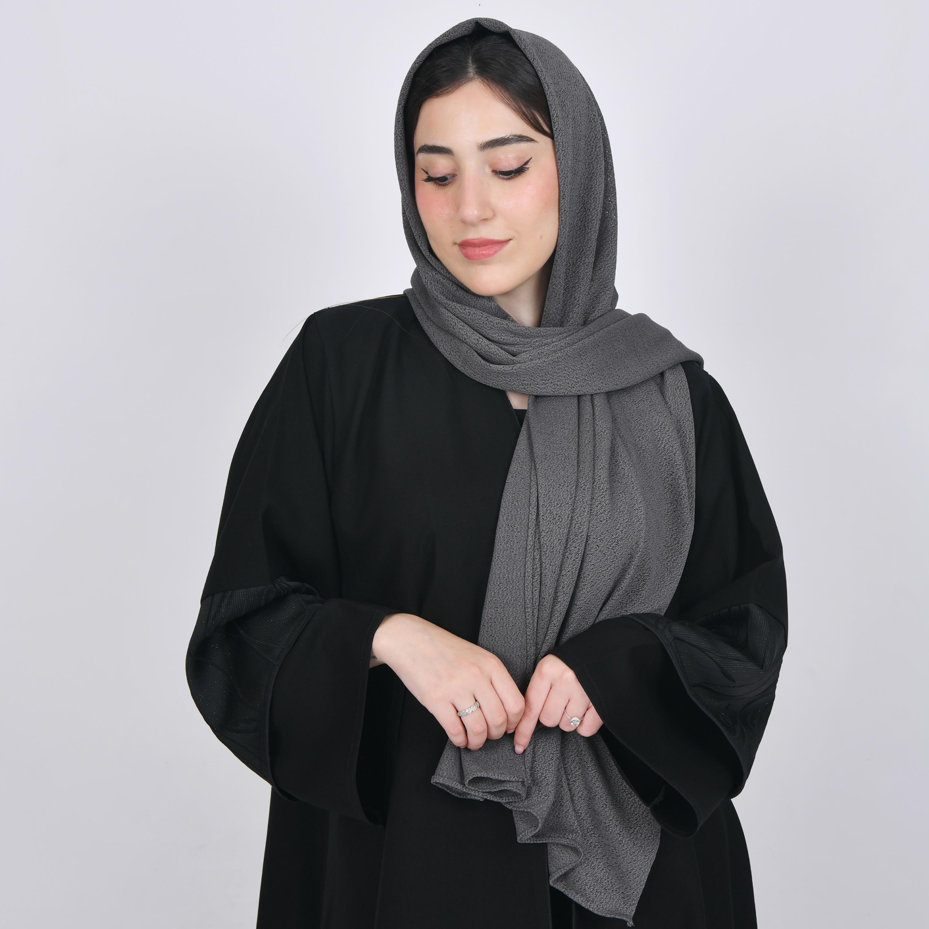 Hawraa Grey Textured Crepe Hijab-women-arabicclothing-headscarf-hijab-image-1