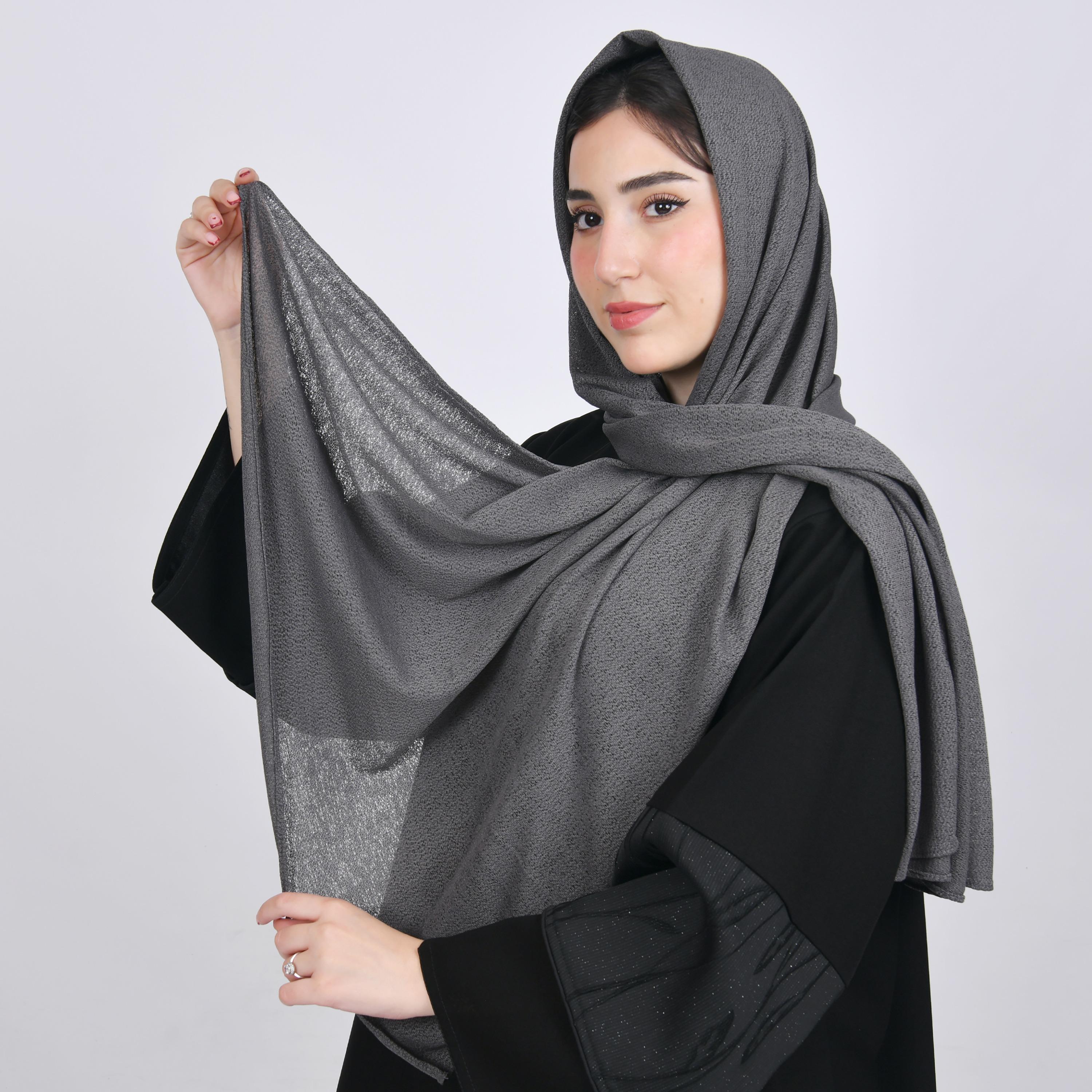 Hawraa Grey Textured Crepe Hijab-women-arabicclothing-headscarf-hijab-image-4