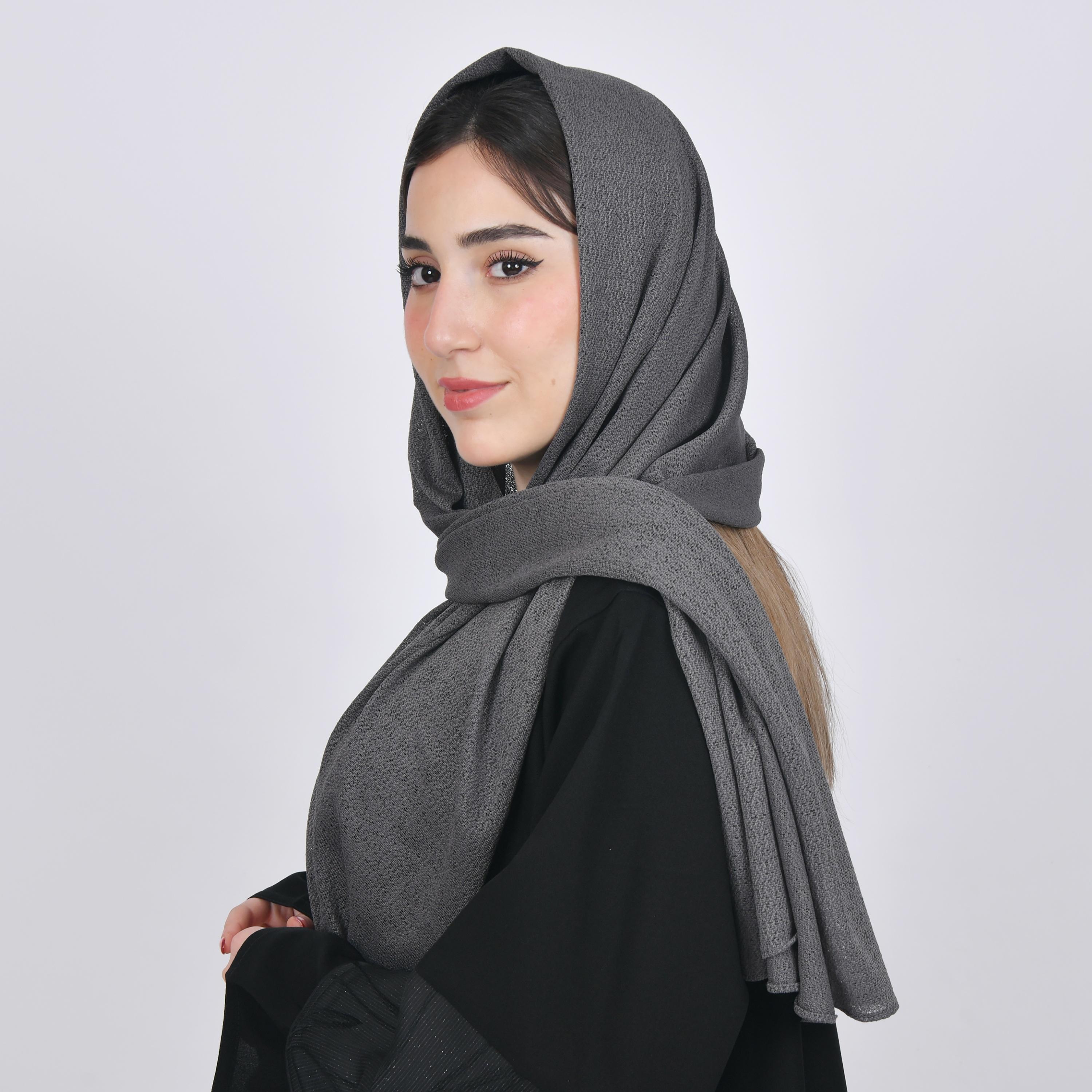 Hawraa Grey Textured Crepe Hijab-women-arabicclothing-headscarf-hijab-image-3