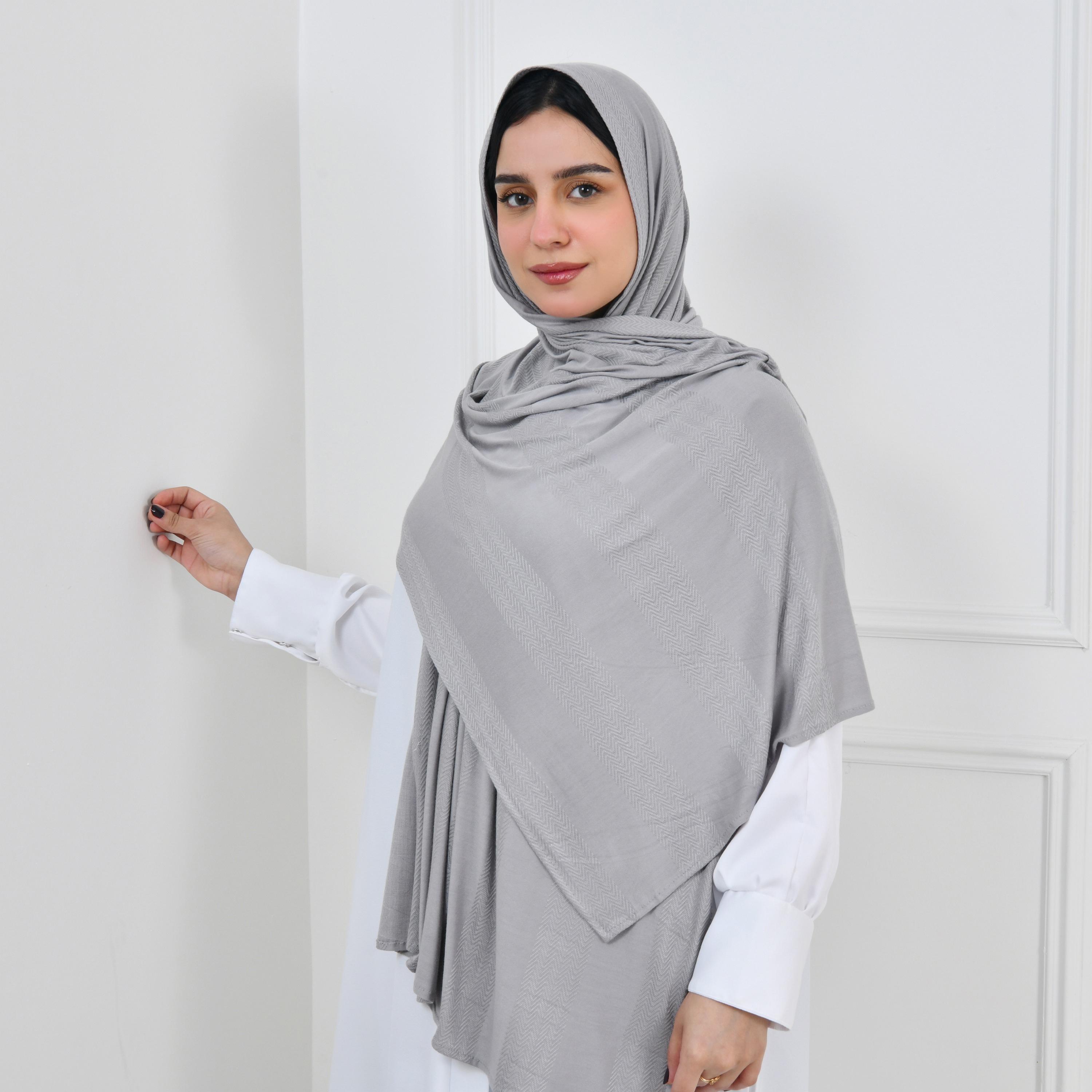 Hawraa Grey Striped Women Hijab-women-arabicclothing-headscarf-hijab-image-1