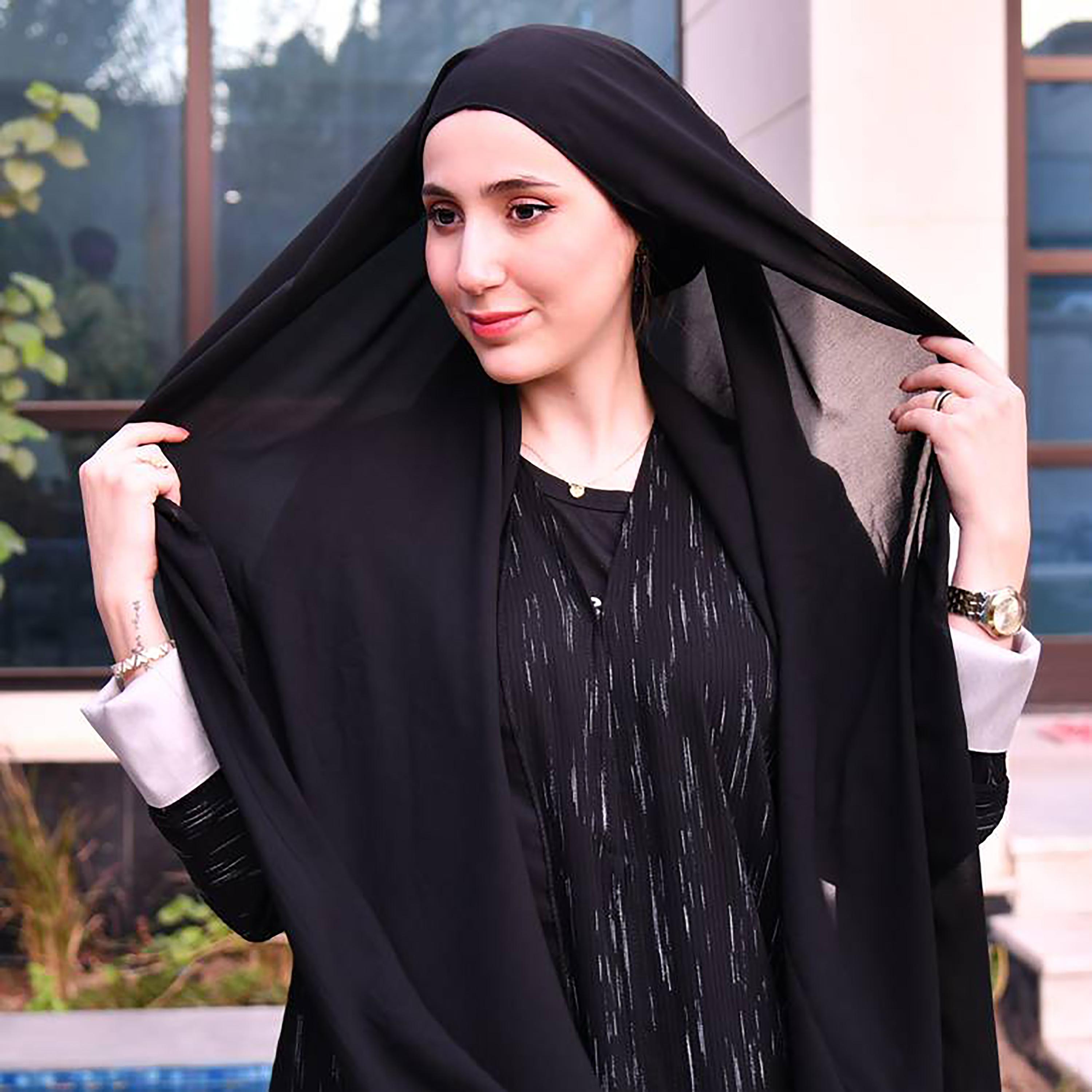 Hawraa Black Plain Crepe Hijab-women-arabicclothing-headscarf-hijab-image-2