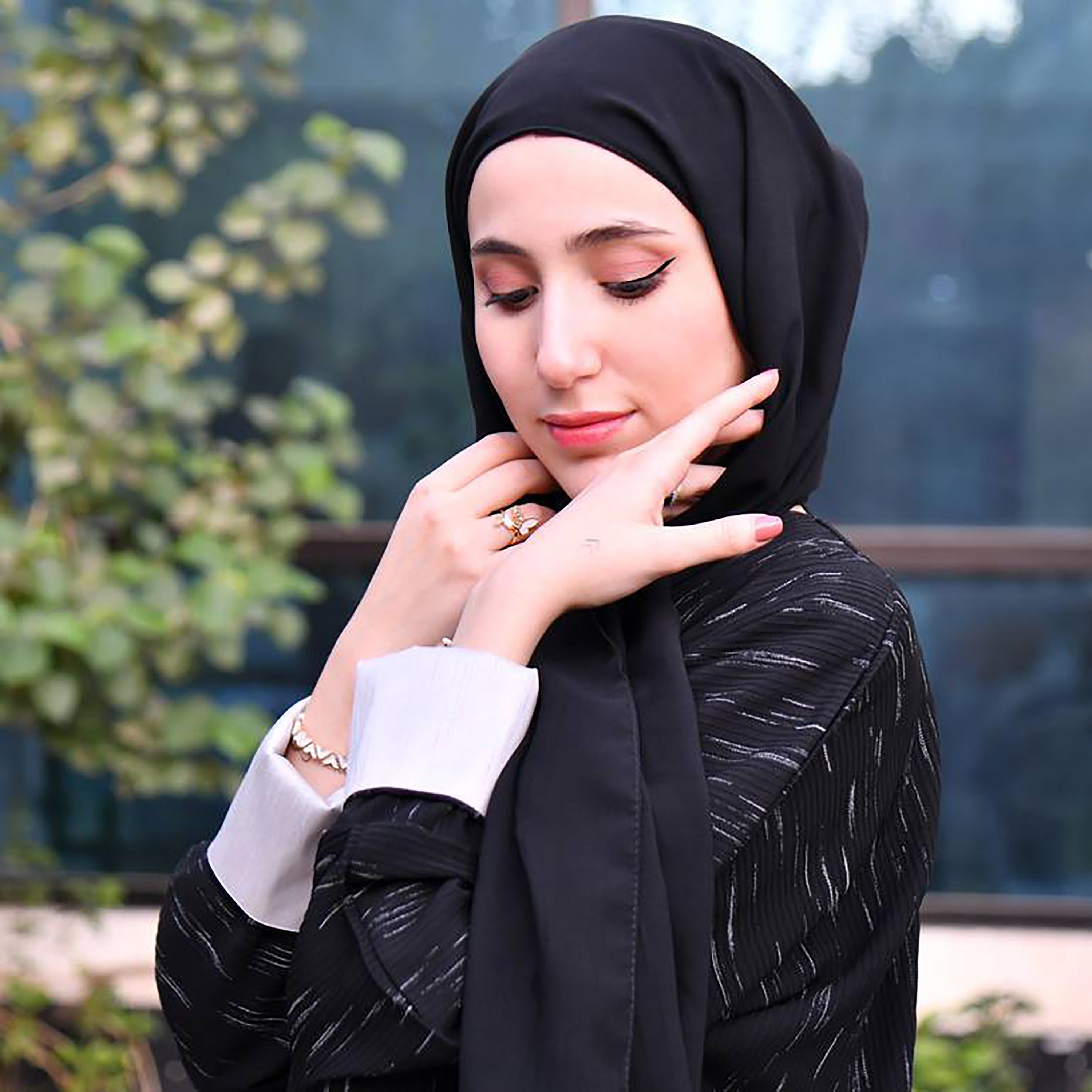 Hawraa Black Plain Crepe Hijab-women-arabicclothing-headscarf-hijab-image-3